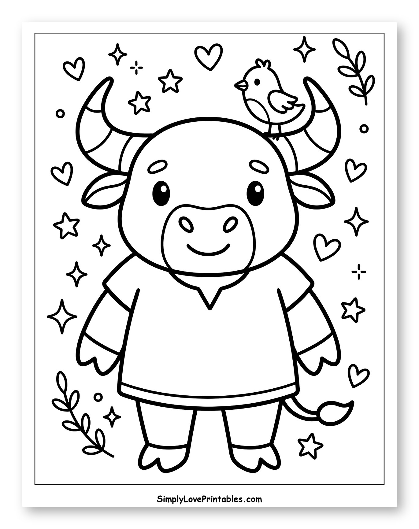 Friendly Bull Wearing a Tunic with Bird