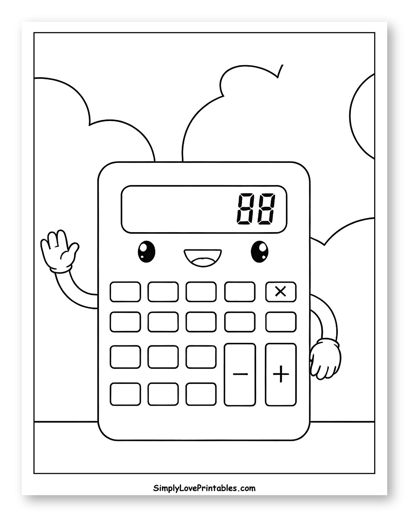 Friendly Calculator Waving Hello Coloring Page for Toddlers