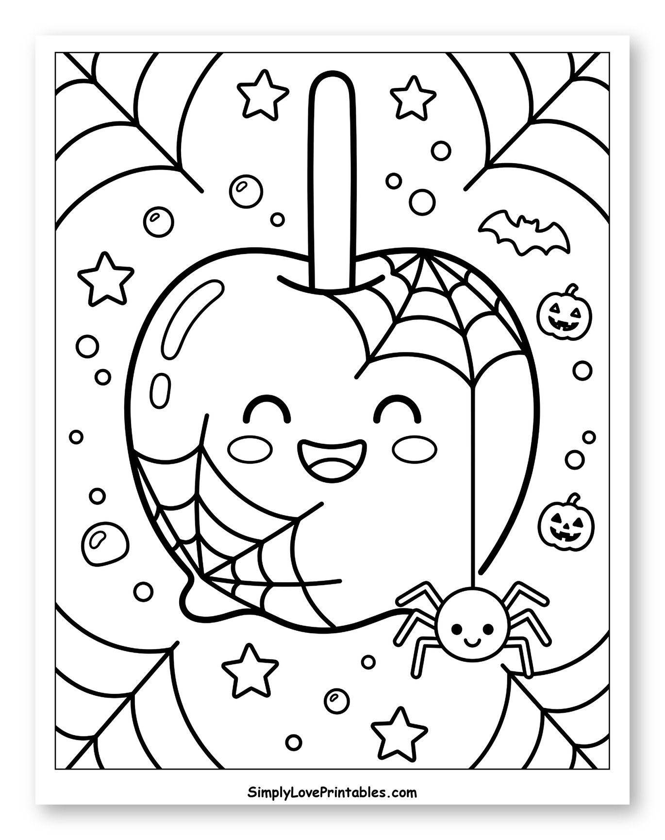 Friendly Candy Apple with Spider and Pumpkins