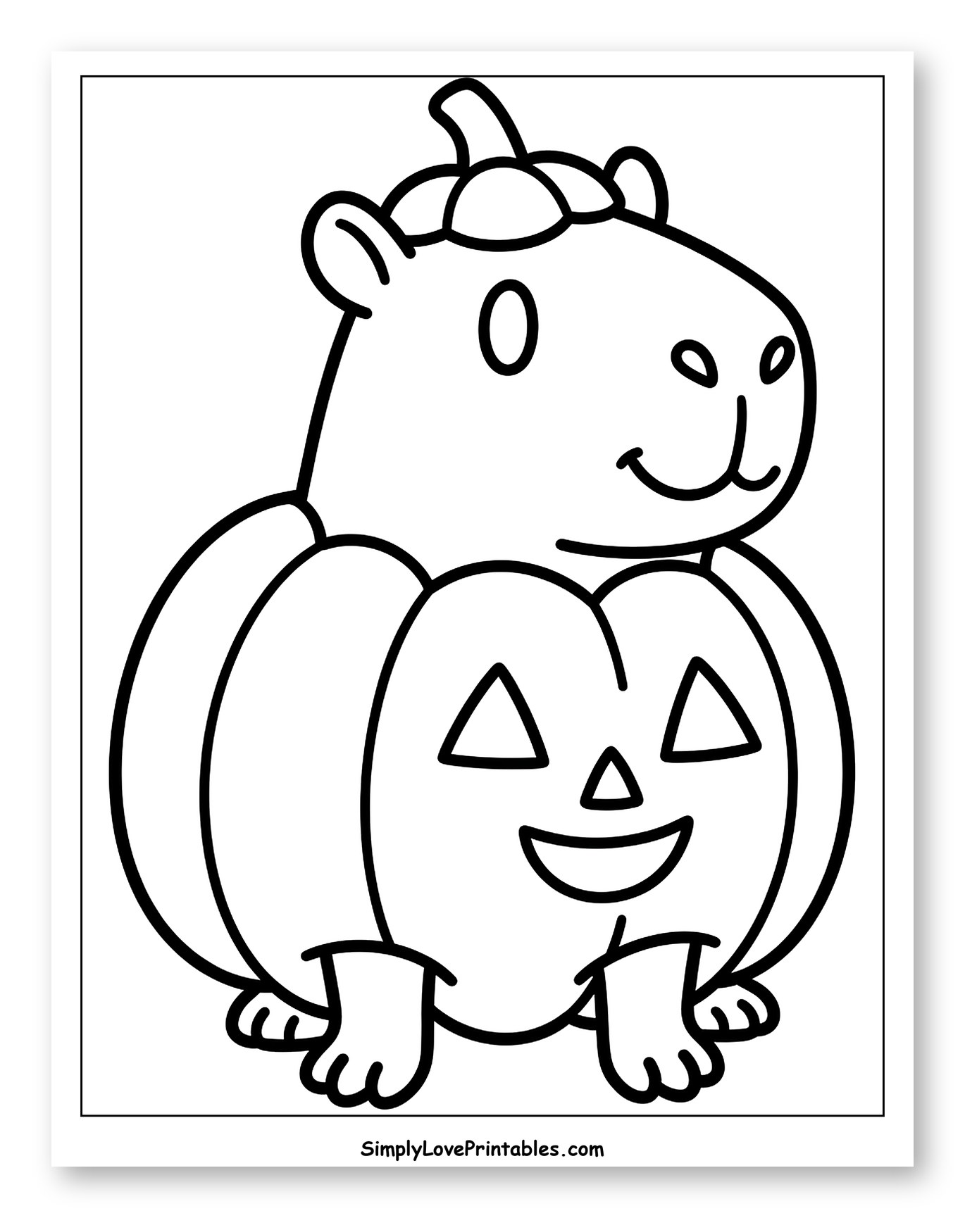 Friendly Capybara Inside a Jack-o'-Lantern Coloring Page for Toddlers