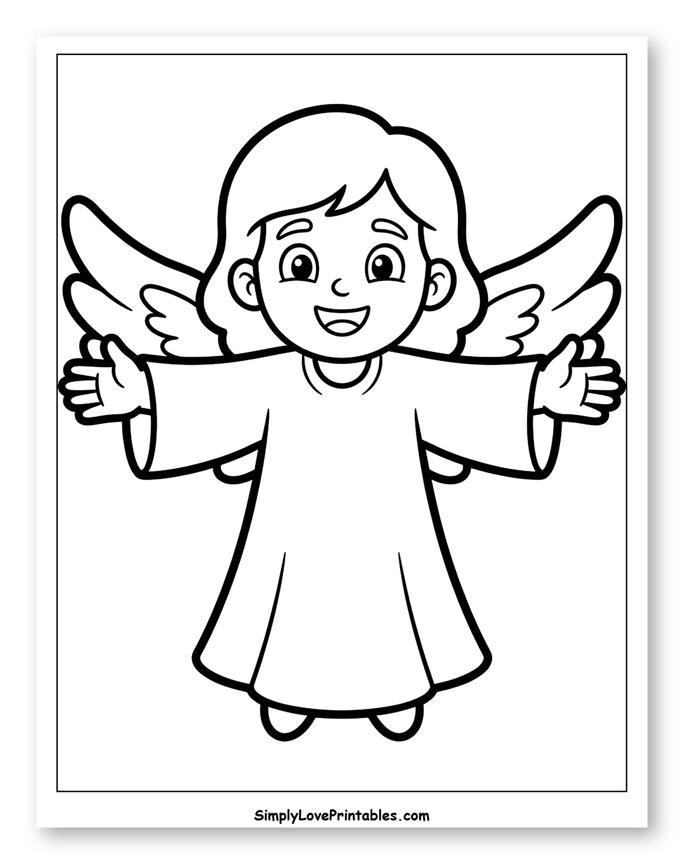 Friendly Cartoon Angel with Open Arms Coloring Page for Toddlers
