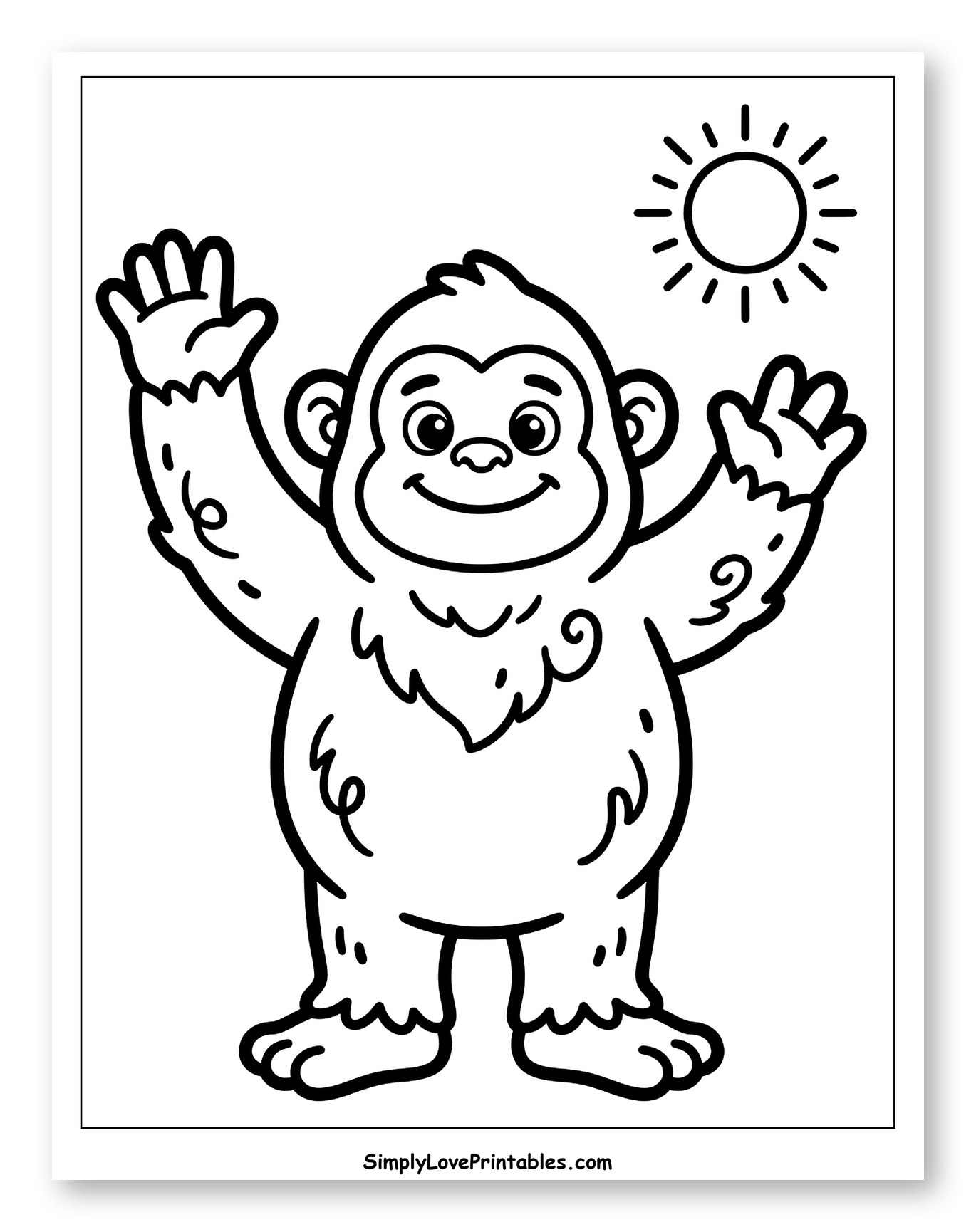 Friendly Cartoon Bigfoot Waving at the Sun