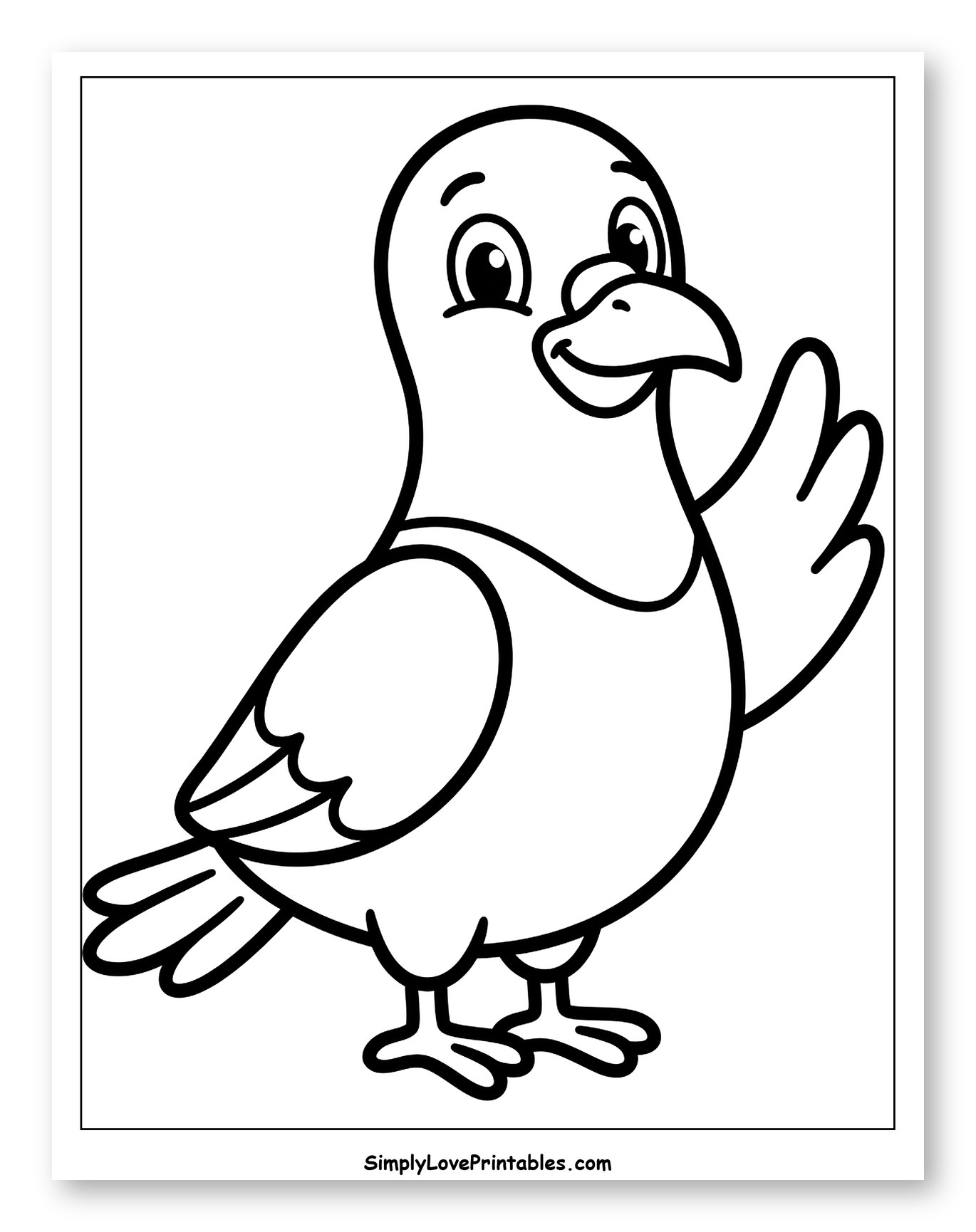 Friendly Cartoon Bird Waving Hello to Color for Toddlers
