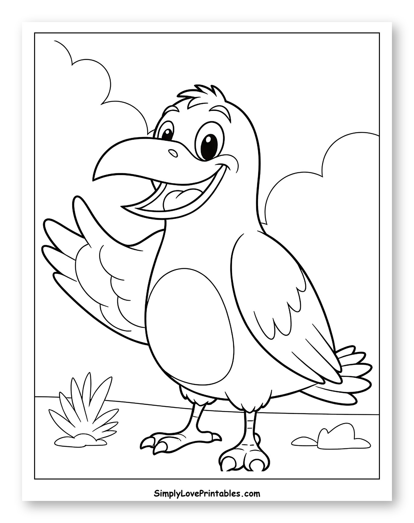 Friendly Cartoon Crow Standing and Waving