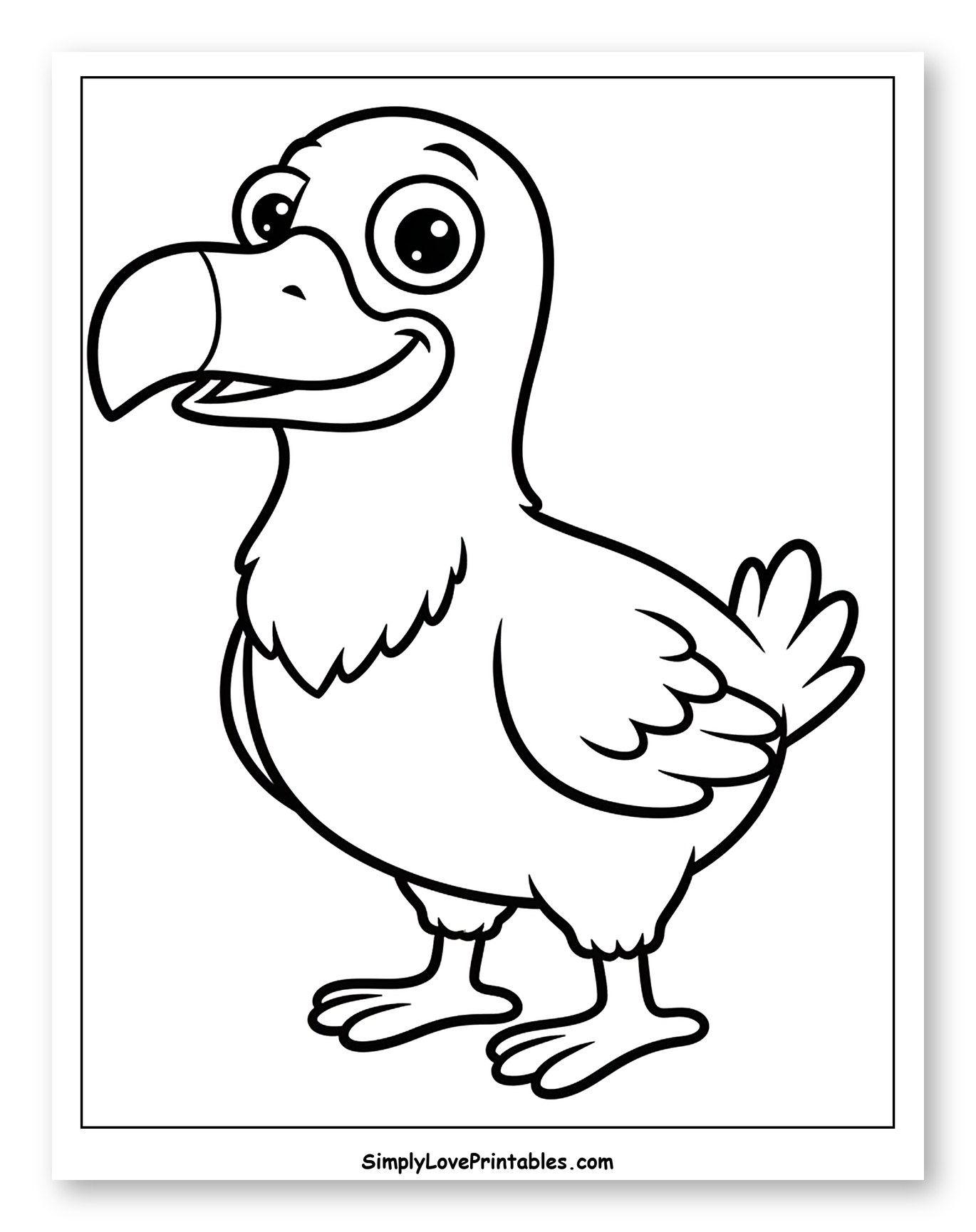 Friendly Cartoon Dodo Bird Outline Coloring Sheet for Toddlers