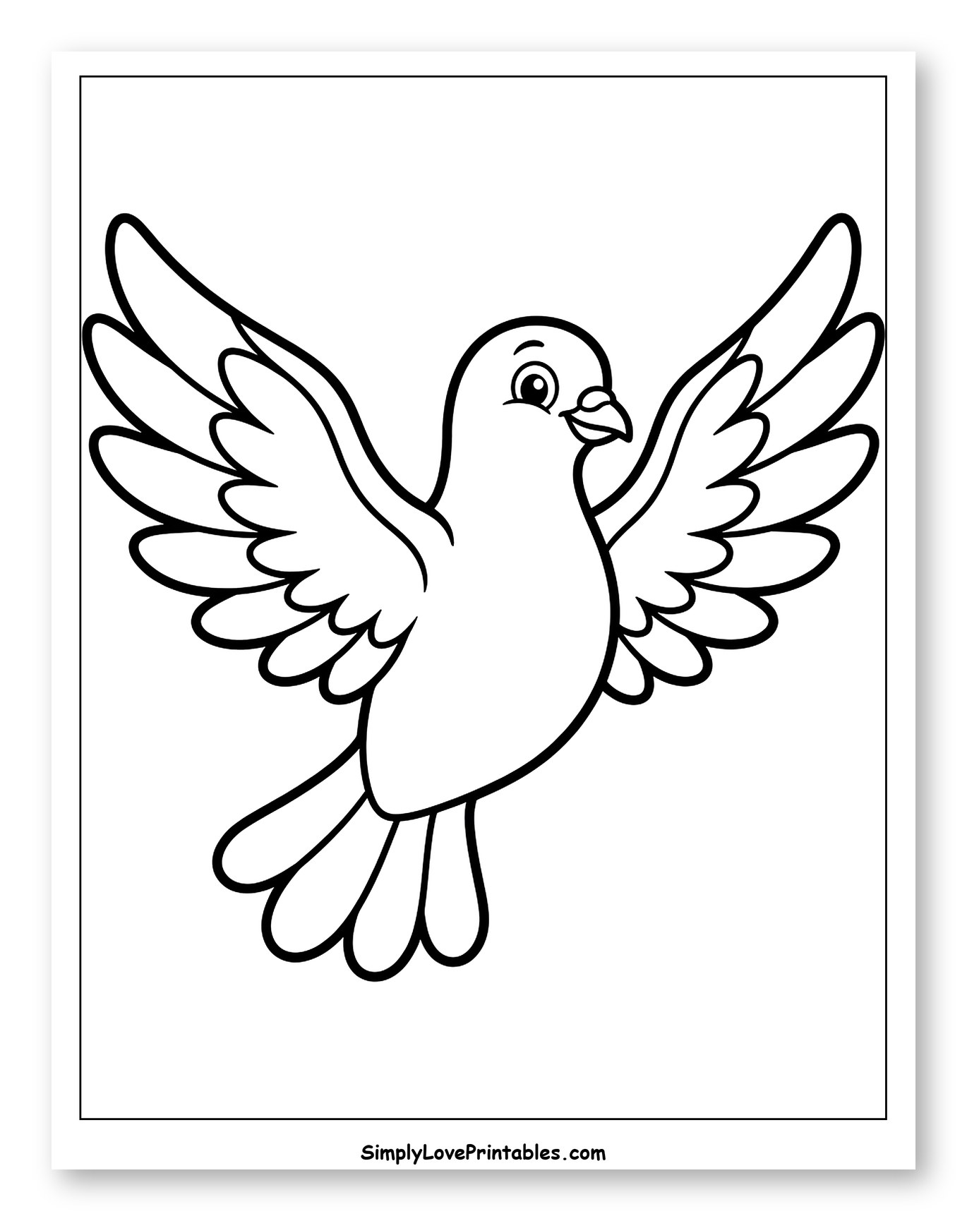 Friendly Cartoon Dove Flying with Wings Spread