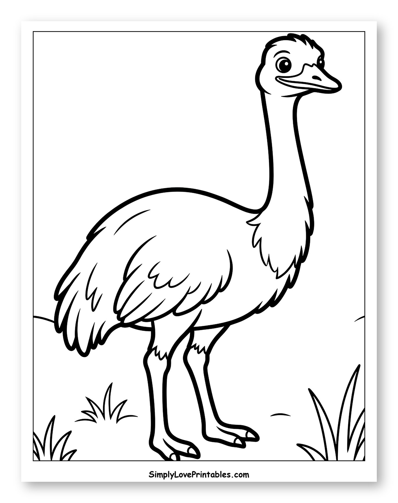 Friendly Cartoon Emu Standing in Grass