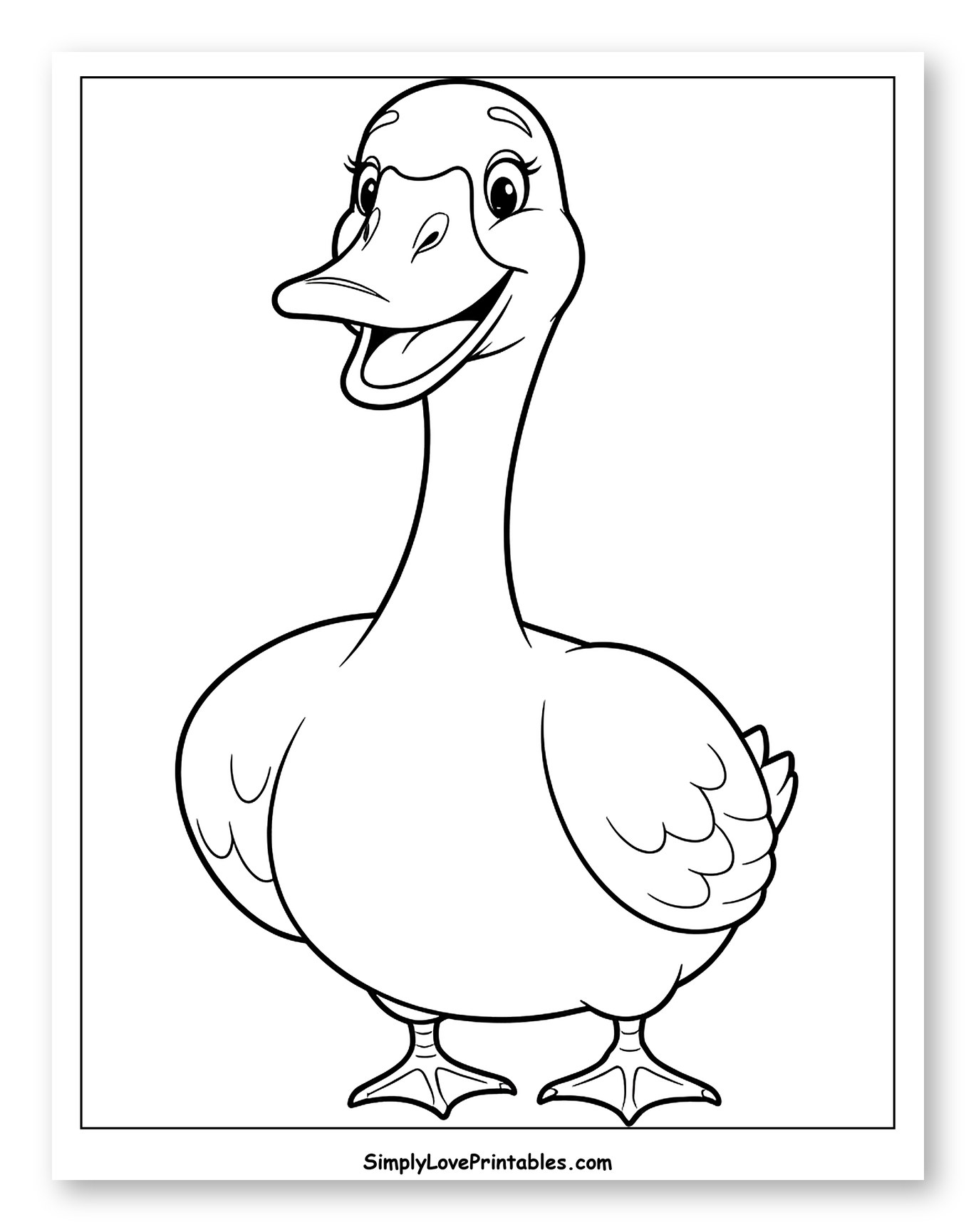 Friendly Cartoon Goose with a Smile to Color for Toddlers