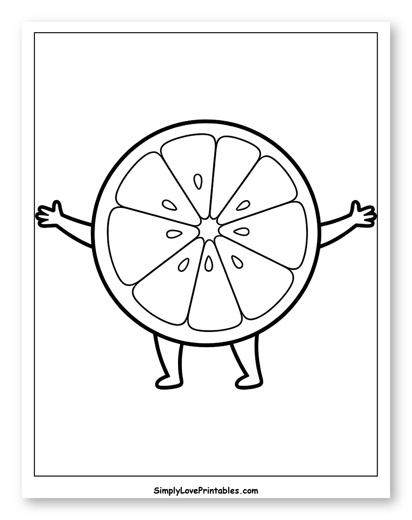 Friendly Cartoon Grapefruit Slice Character Coloring Page for Toddlers