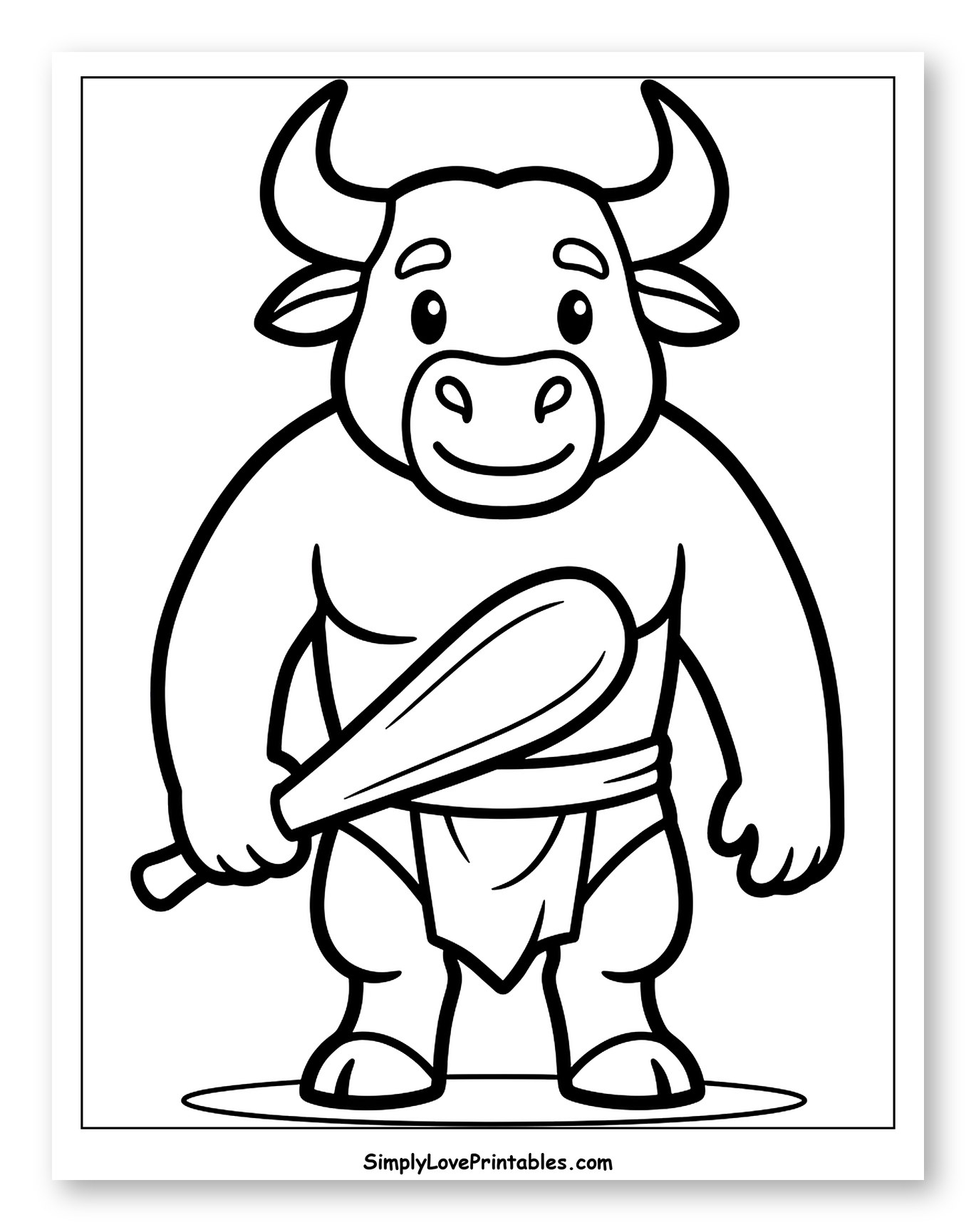 Friendly Cartoon Minotaur Holding a Club to Color for Toddlers