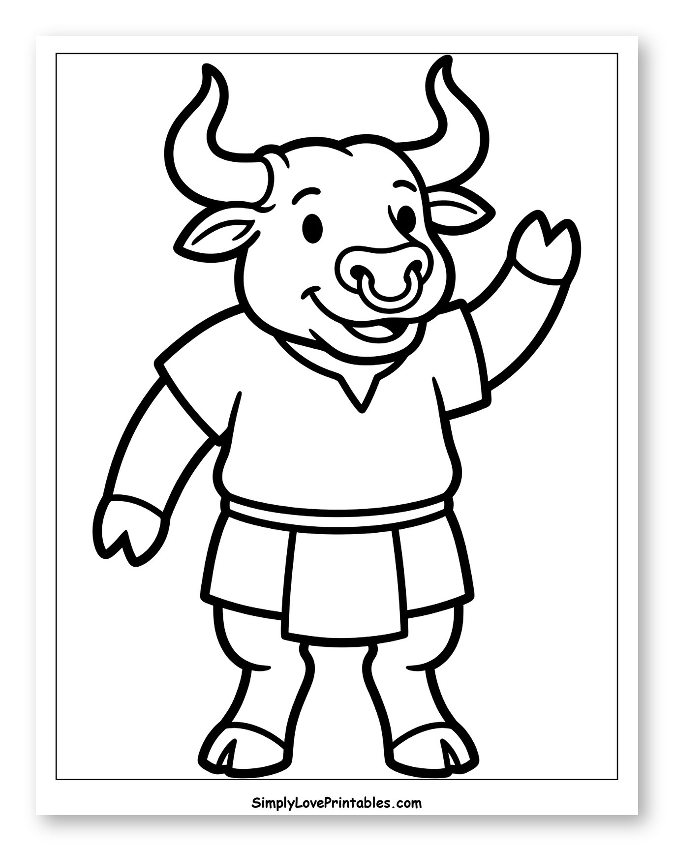 Friendly Cartoon Minotaur Waving Coloring Sheet for Toddlers