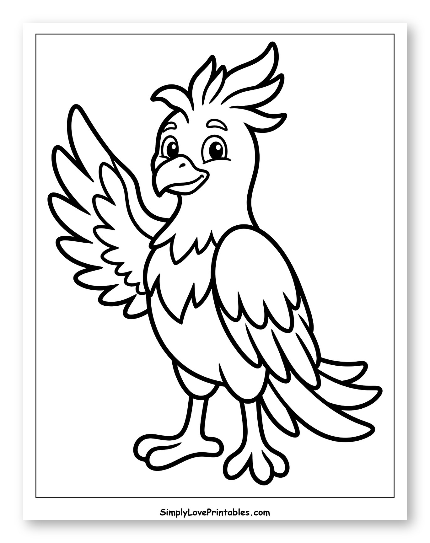 Friendly Cartoon Phoenix Waving Coloring Sheet for Toddlers