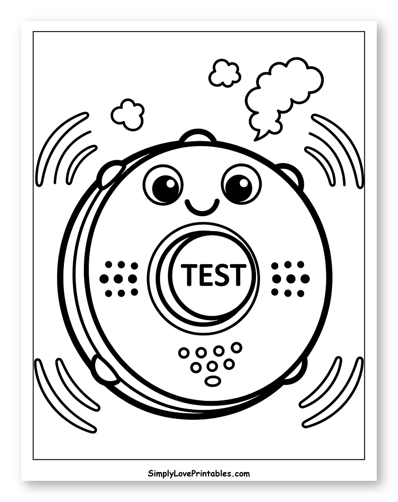 Friendly Cartoon Smoke Detector Testing Coloring Sheet for Toddlers