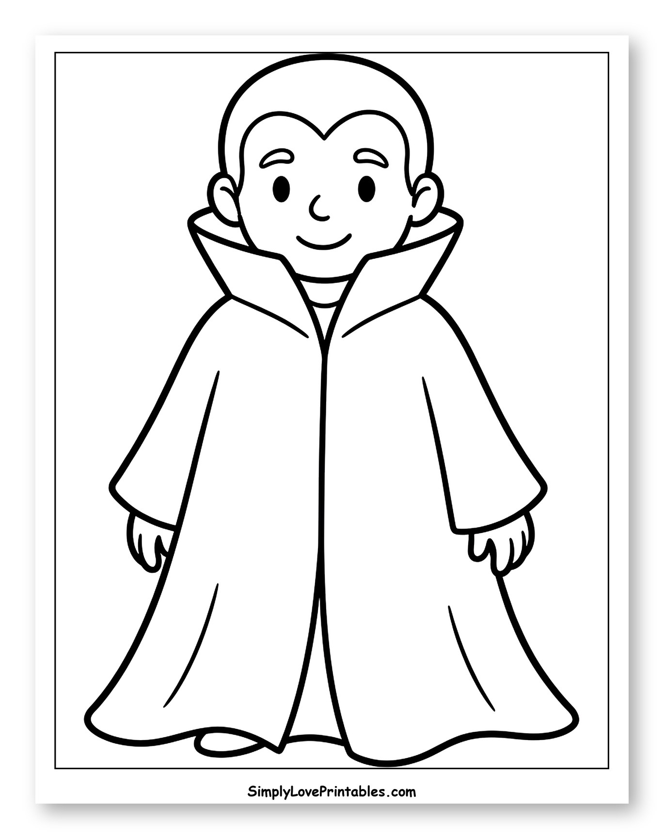 Friendly Cartoon Vampire in a Long Cape Coloring Page for Toddlers