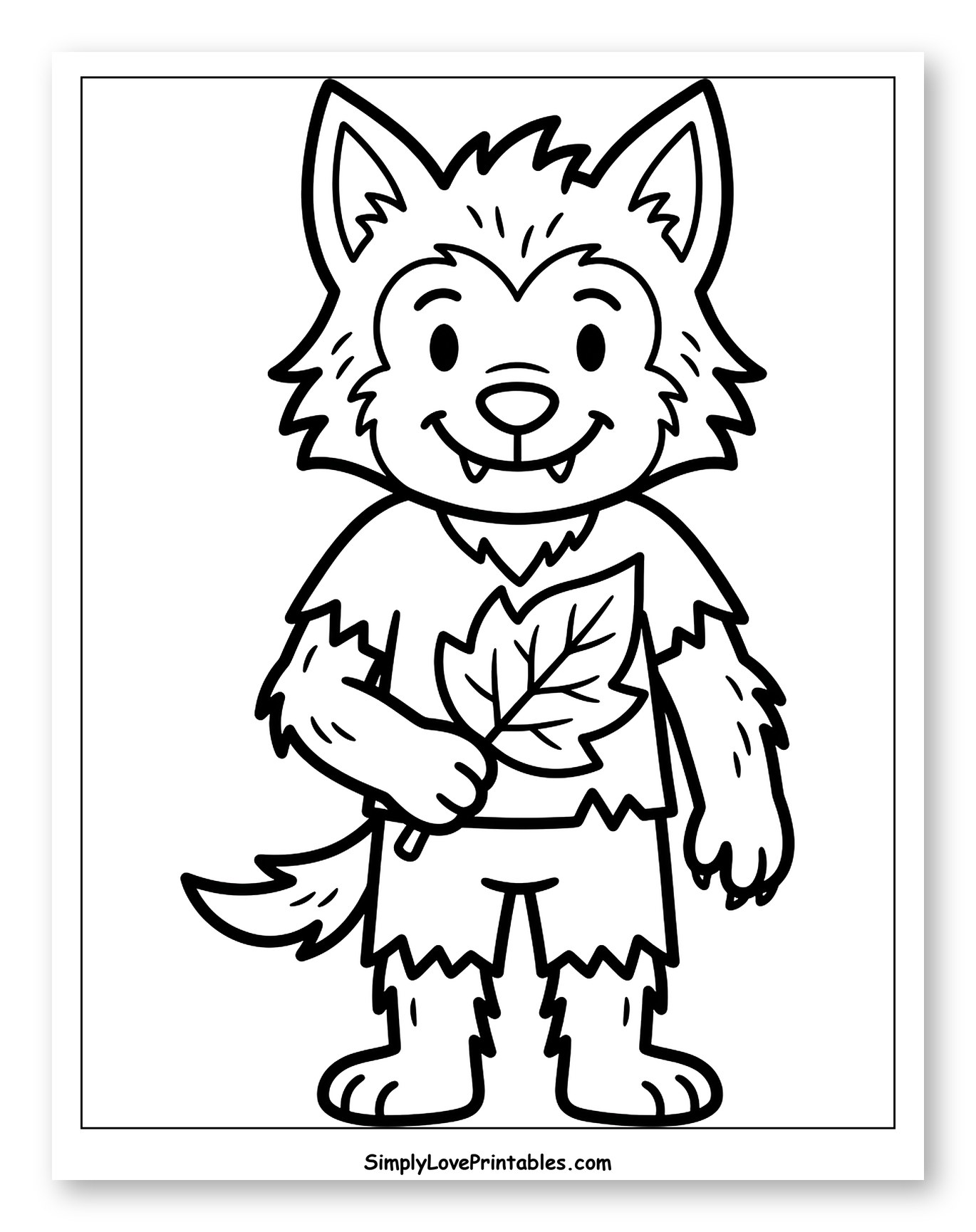 Friendly Cartoon Werewolf Holding an Autumn Leaf