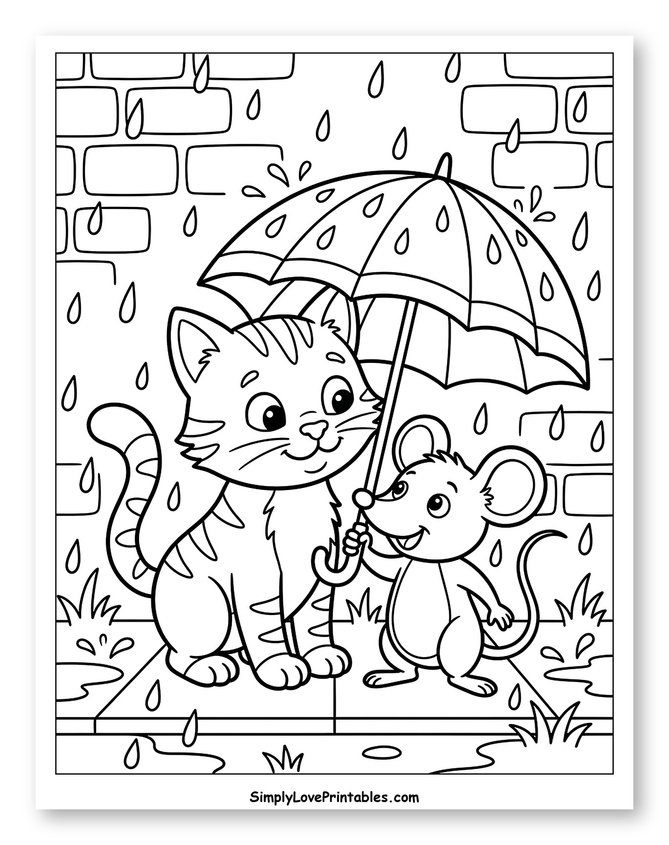 Friendly Cat and Mouse Sharing an Umbrella