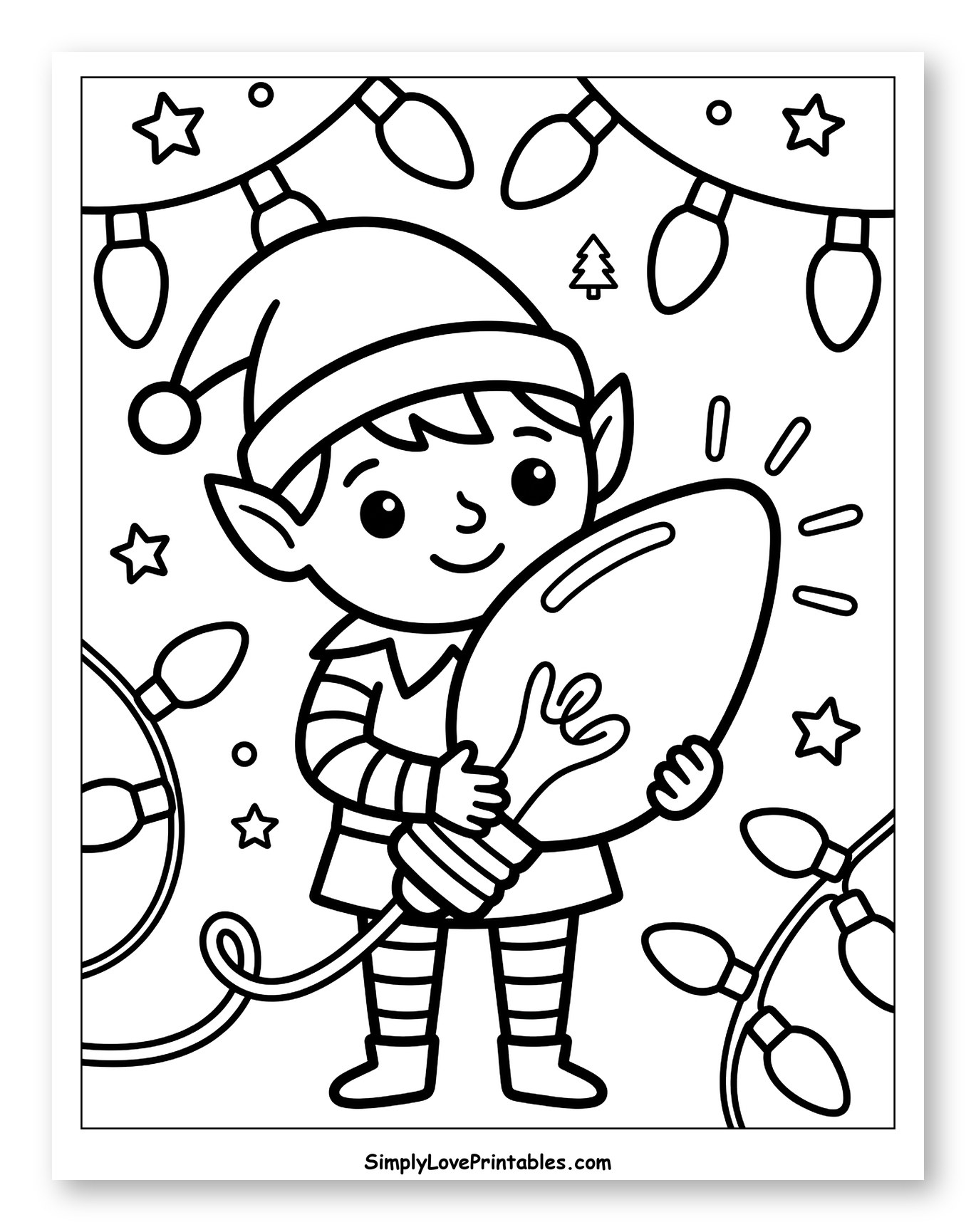 Friendly Christmas Elf Holding a Large Light Bulb