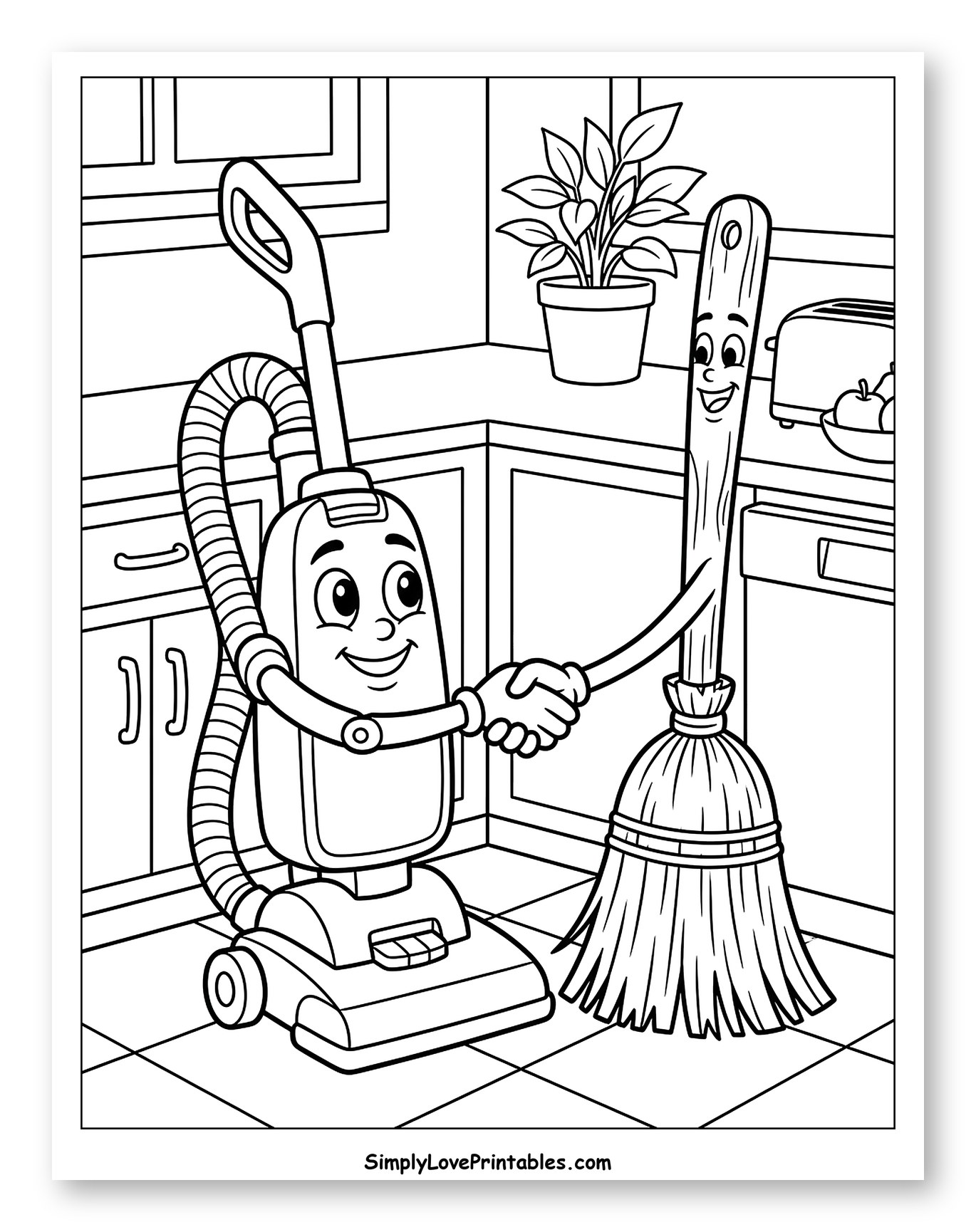 Friendly Cleaning Tools Shaking Hands in Kitchen