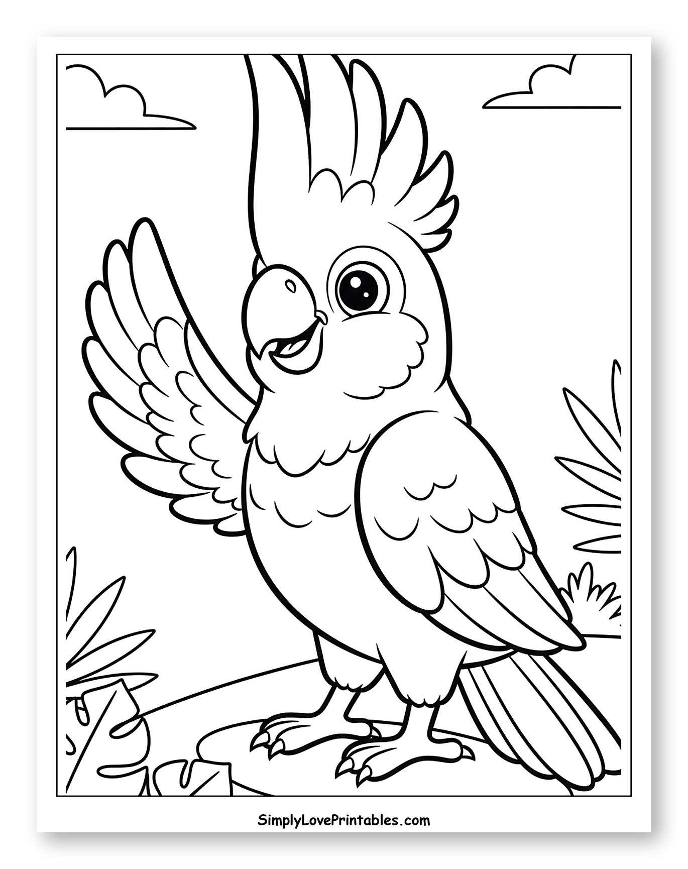 Friendly Cockatoo Waving in Tropical Setting