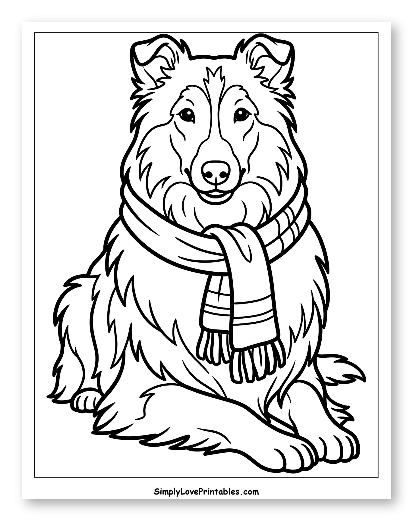Friendly Collie Dog in a Cozy Scarf to Color for Toddlers
