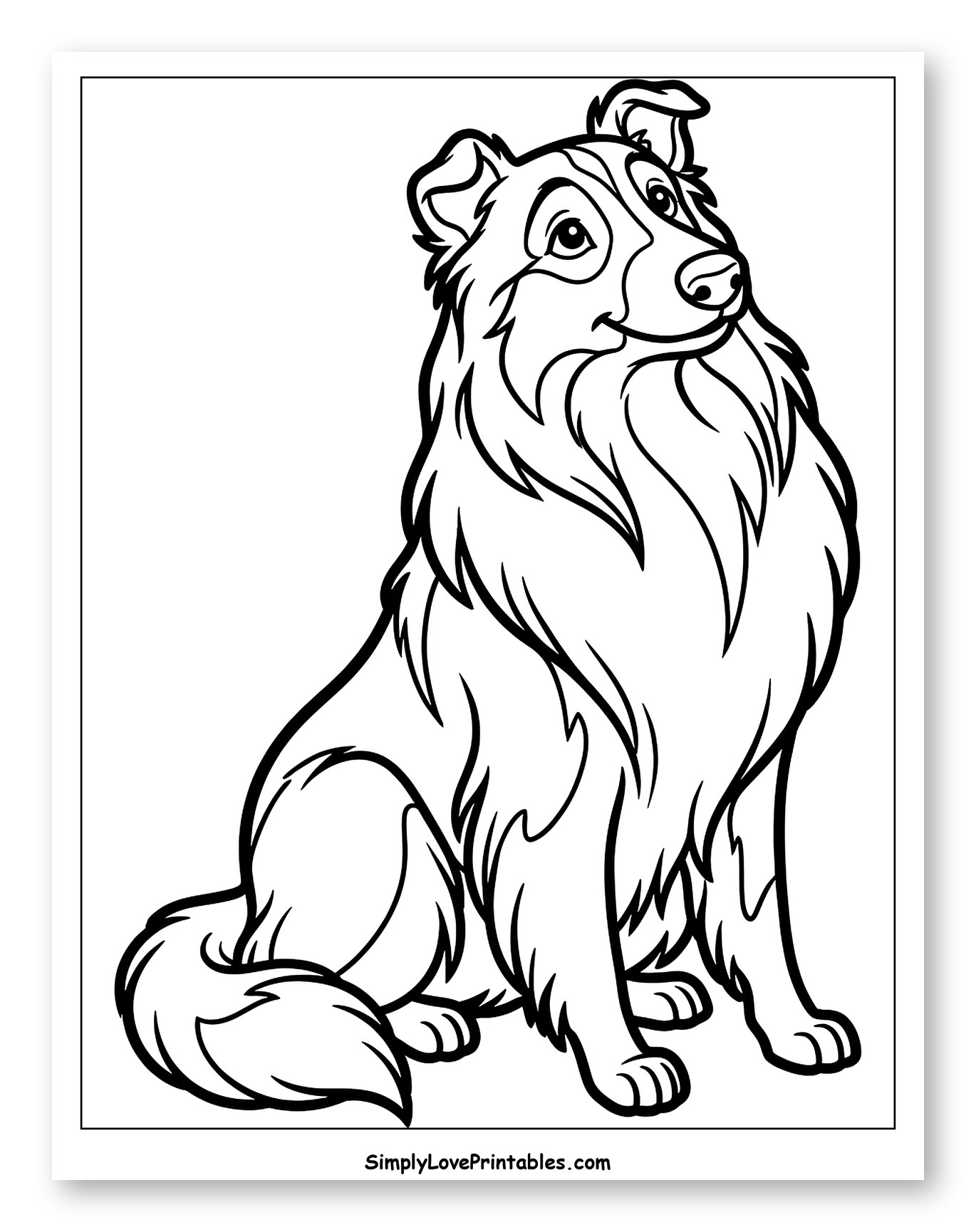 Friendly Collie Dog Sitting Coloring Page for Toddlers