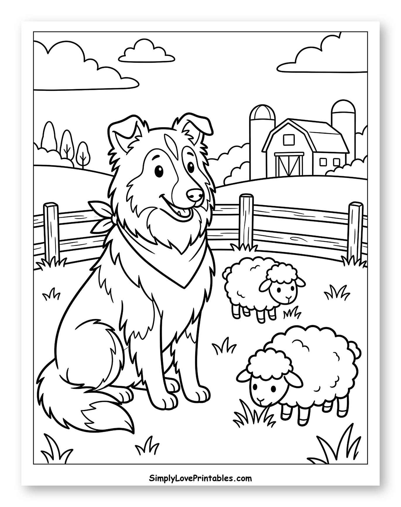 Friendly Collie Dog with Two Sheep