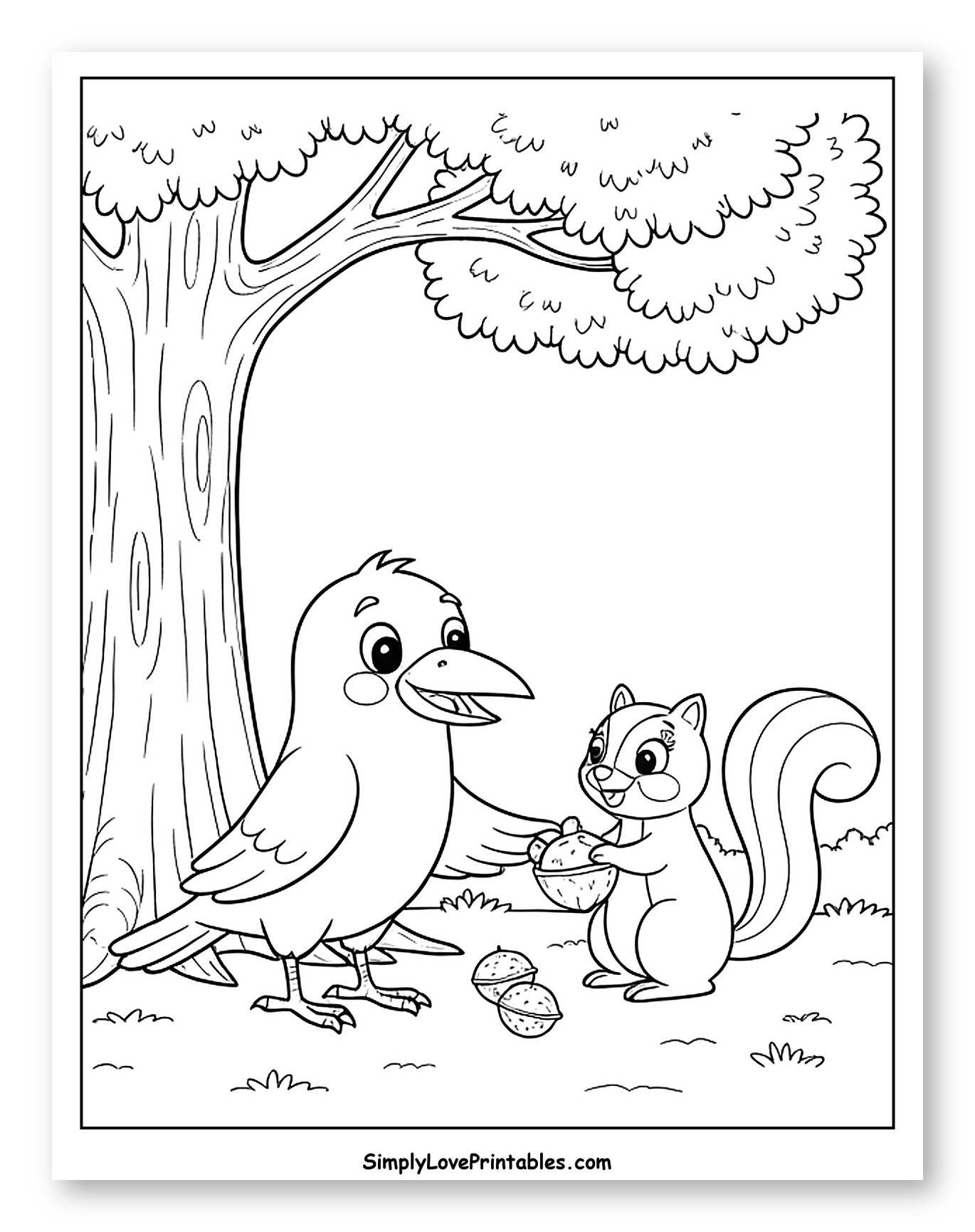 Friendly Crow and Squirrel Sharing Nuts