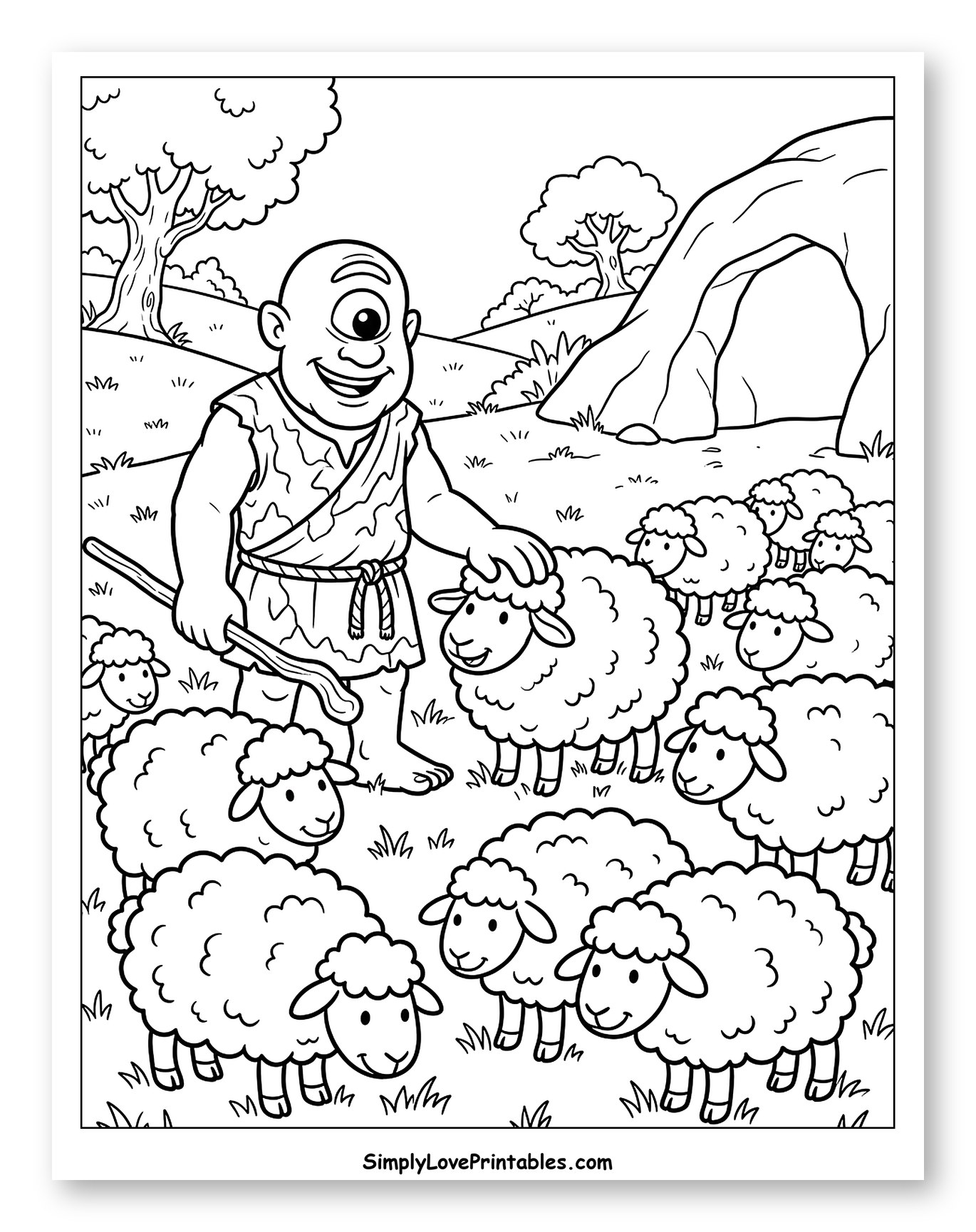 Friendly Cyclops and His Many Sheep to Color for Kids
