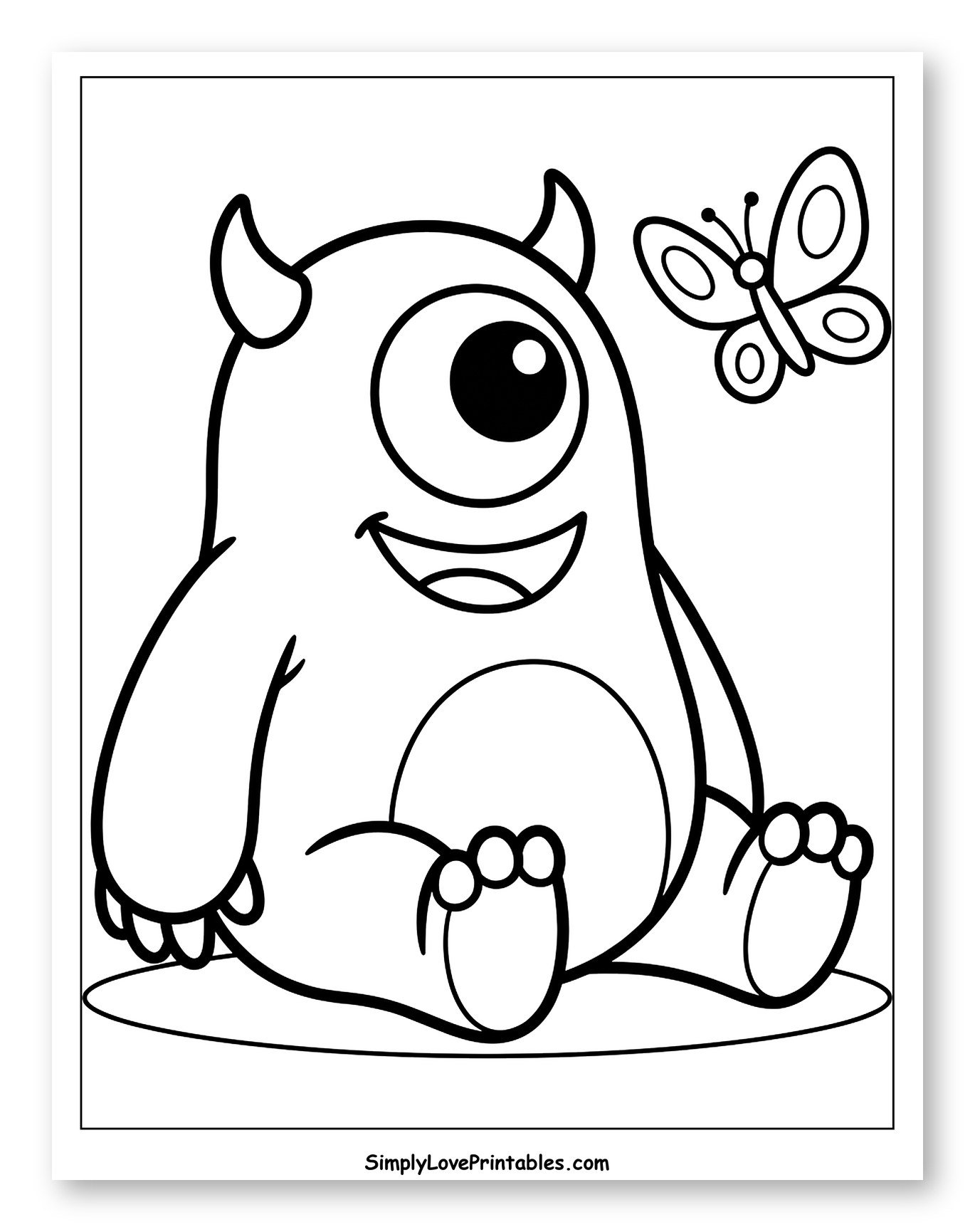 Friendly Cyclops Creature with a Butterfly Coloring Sheet for Toddlers