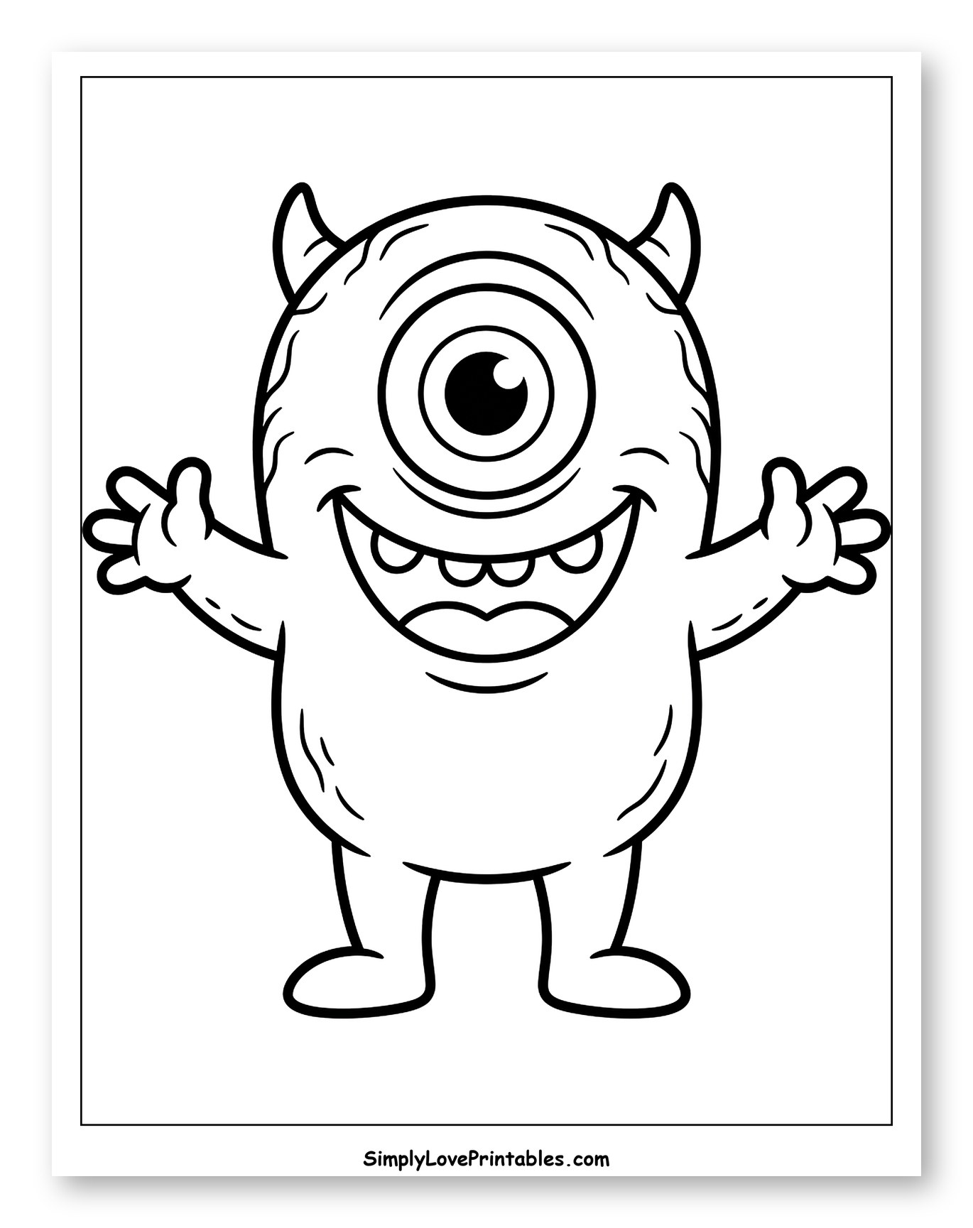 Friendly Cyclops Monster With Open Arms Coloring Page for Toddlers