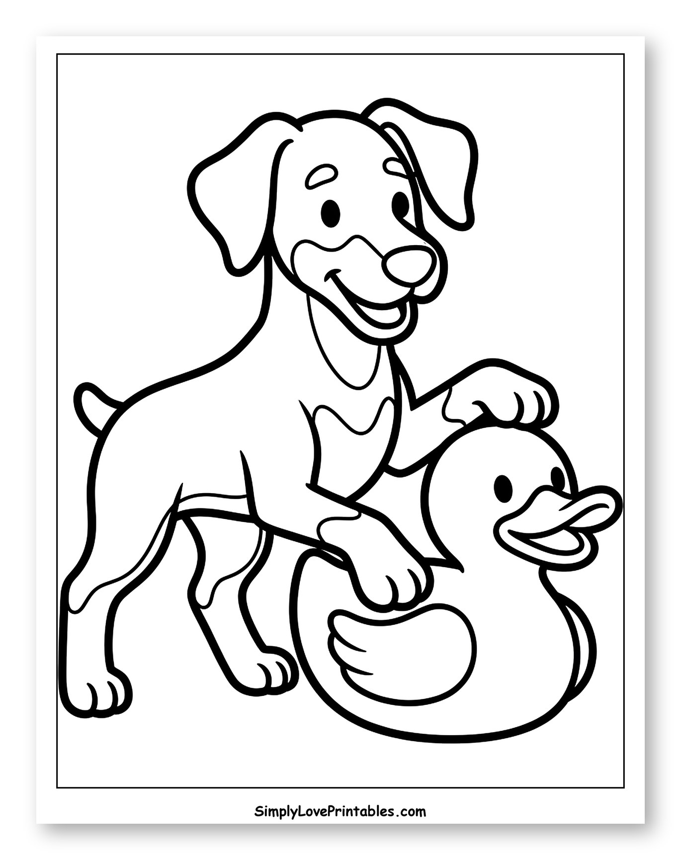 Friendly Dog with Rubber Duck Coloring Sheet for Toddlers