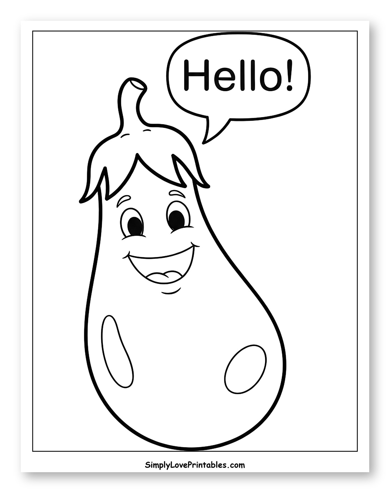 Friendly Eggplant Saying Hello Coloring Page for Toddlers