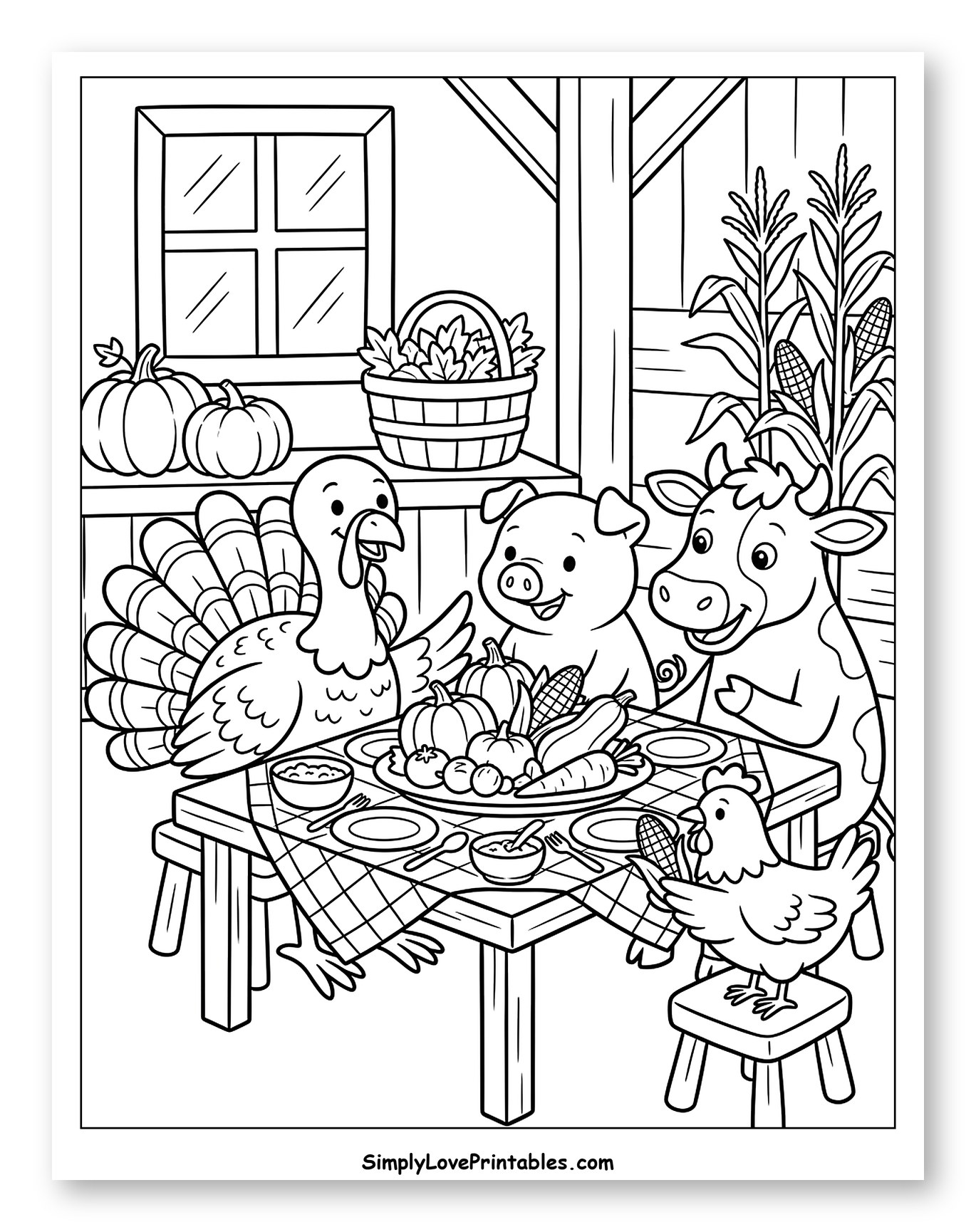 Friendly Farm Animals Enjoy Thanksgiving Meal