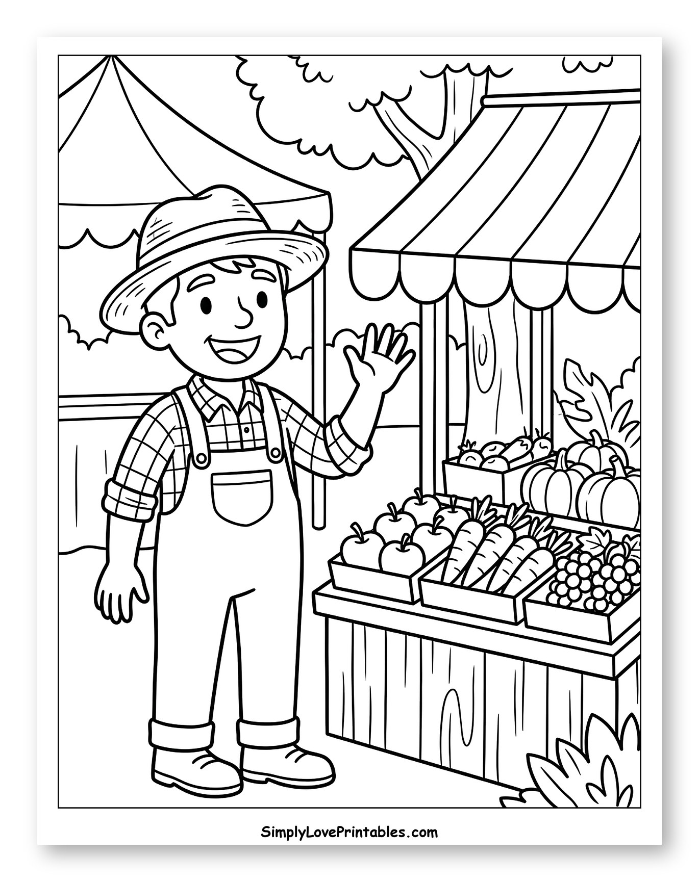 Friendly Farmer Waving at His Market Stall