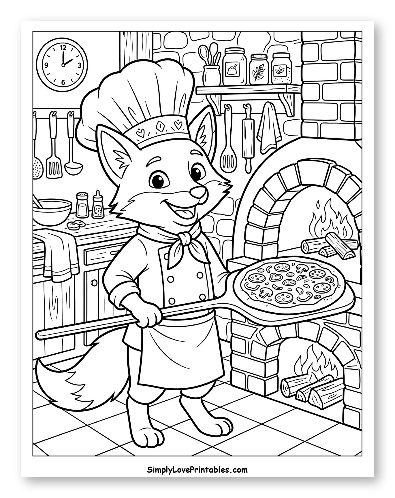 Friendly Fox Chef Baking Pizza