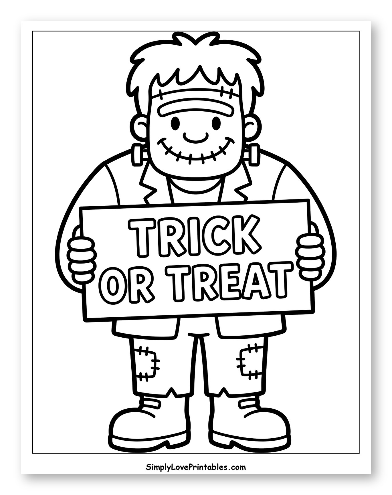 Friendly Frankenstein Monster Holding Halloween Sign