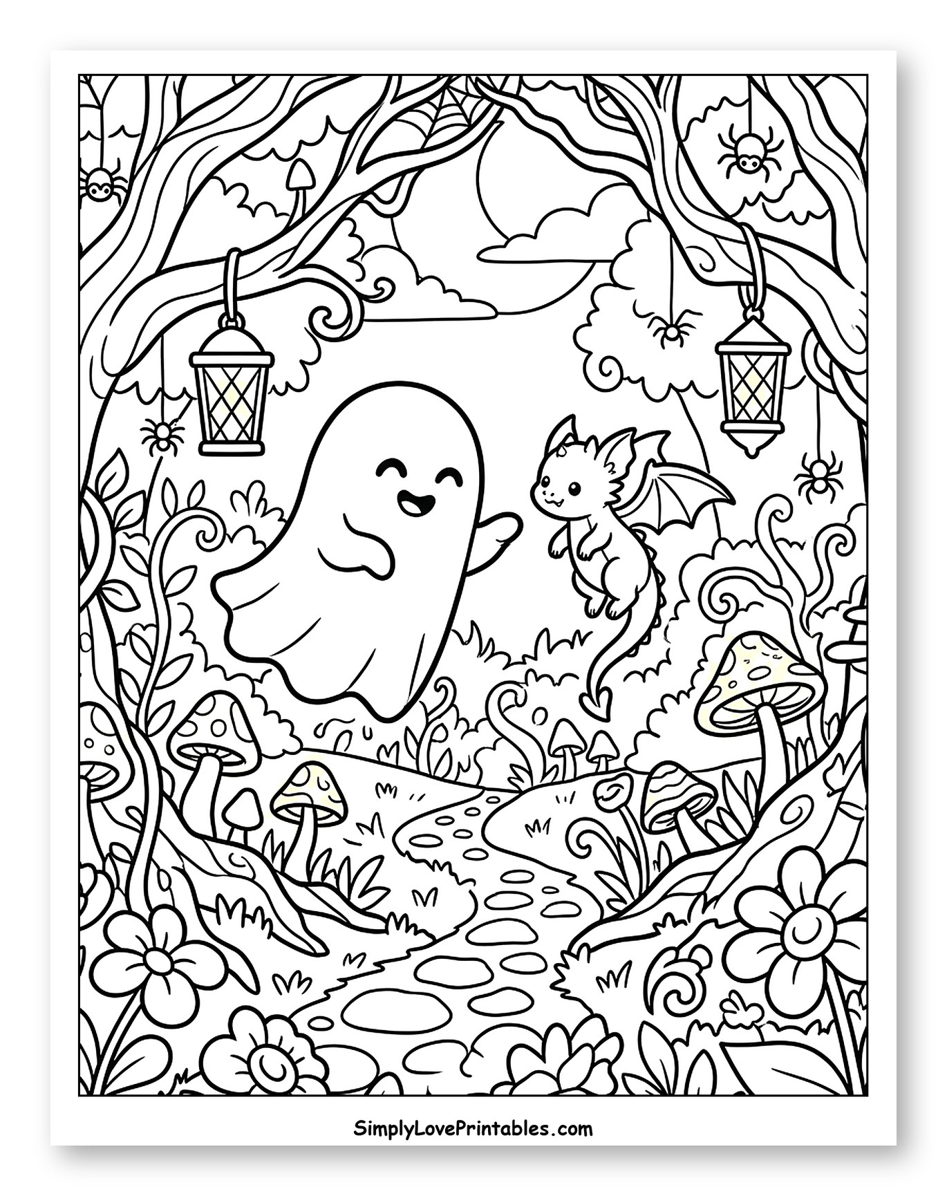 Friendly Ghost and Dragon Walking Forest Path