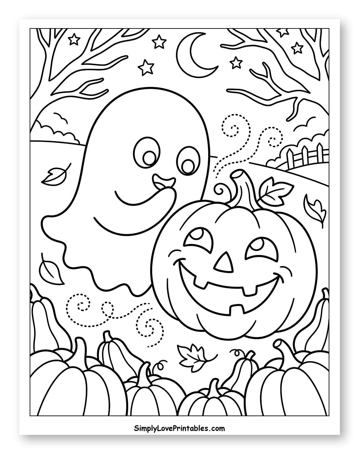 Friendly Ghost and Jack-o'-lantern with Pumpkins