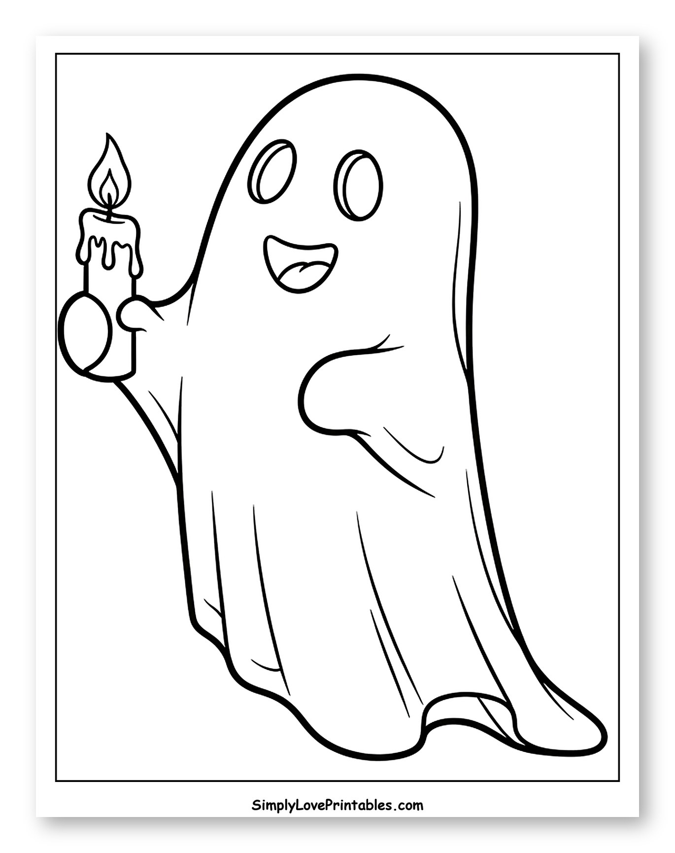 Friendly Ghost Holding a Lit Candle to Color for Toddlers