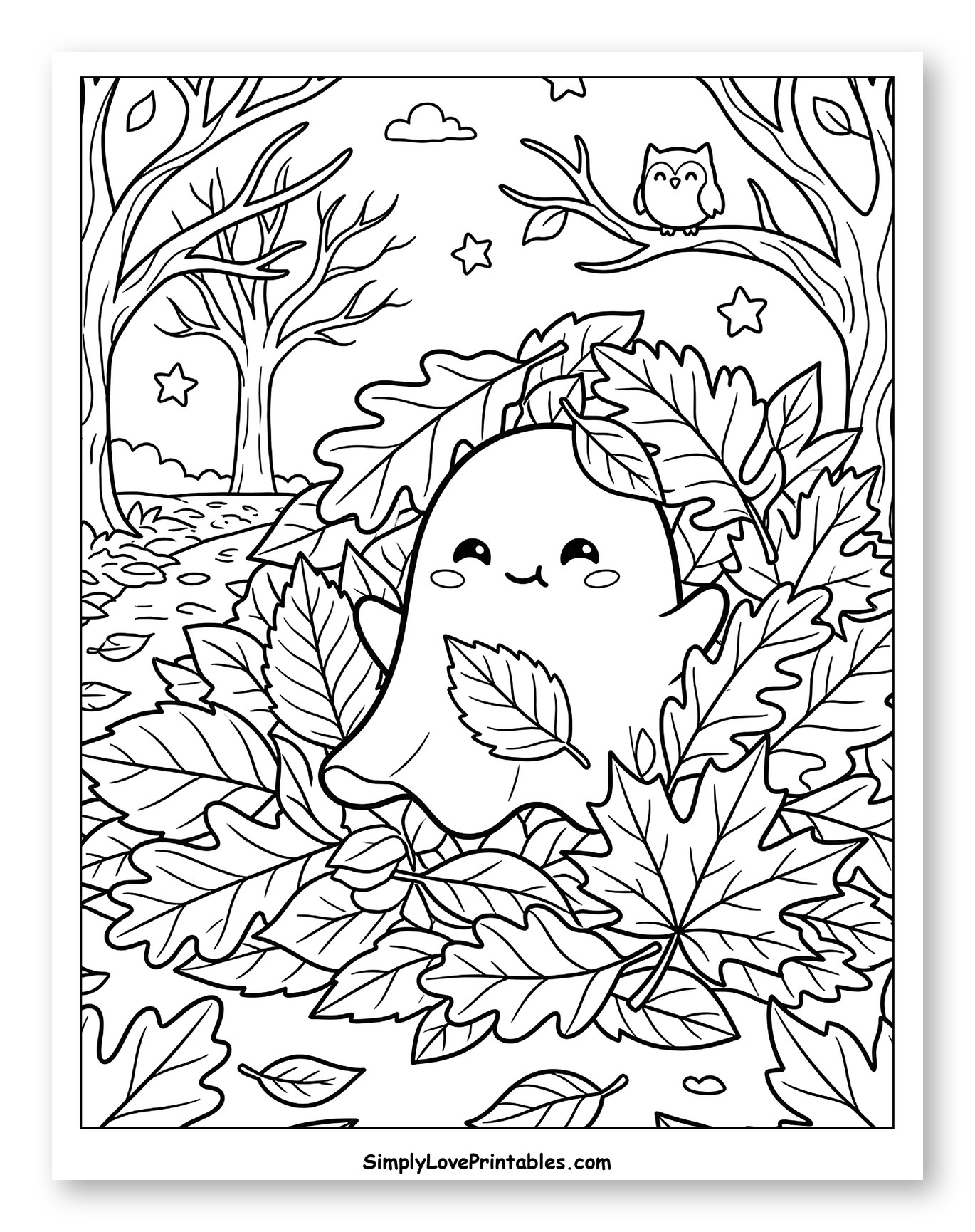 Friendly Ghost Playing in Autumn Leaves
