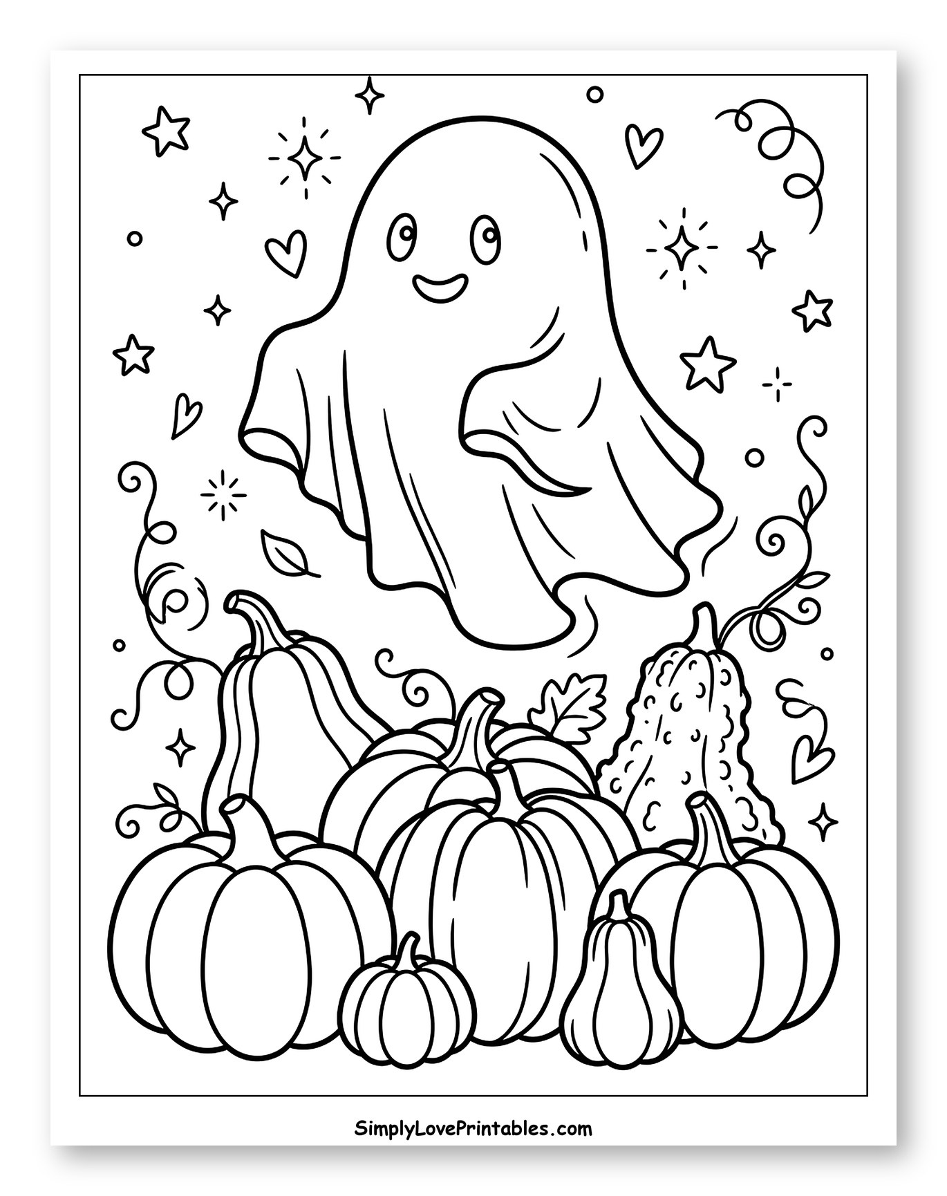 Friendly Ghost Surrounded by Autumn Pumpkins