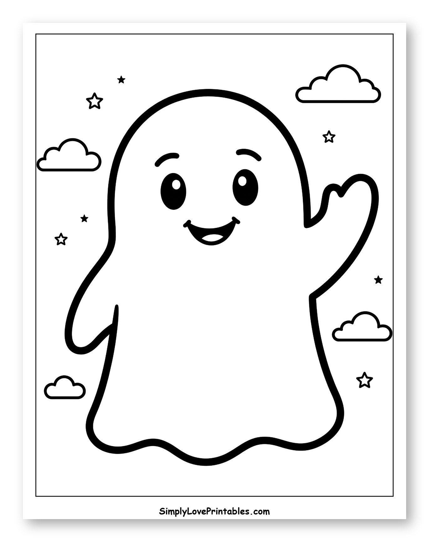 Friendly Ghost Waving with Clouds and Stars