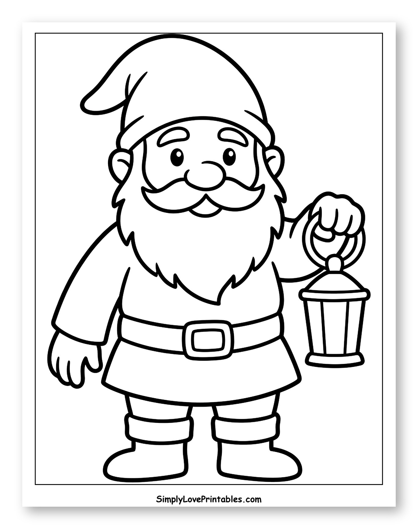 Friendly Gnome with Lantern Coloring Page for Toddlers