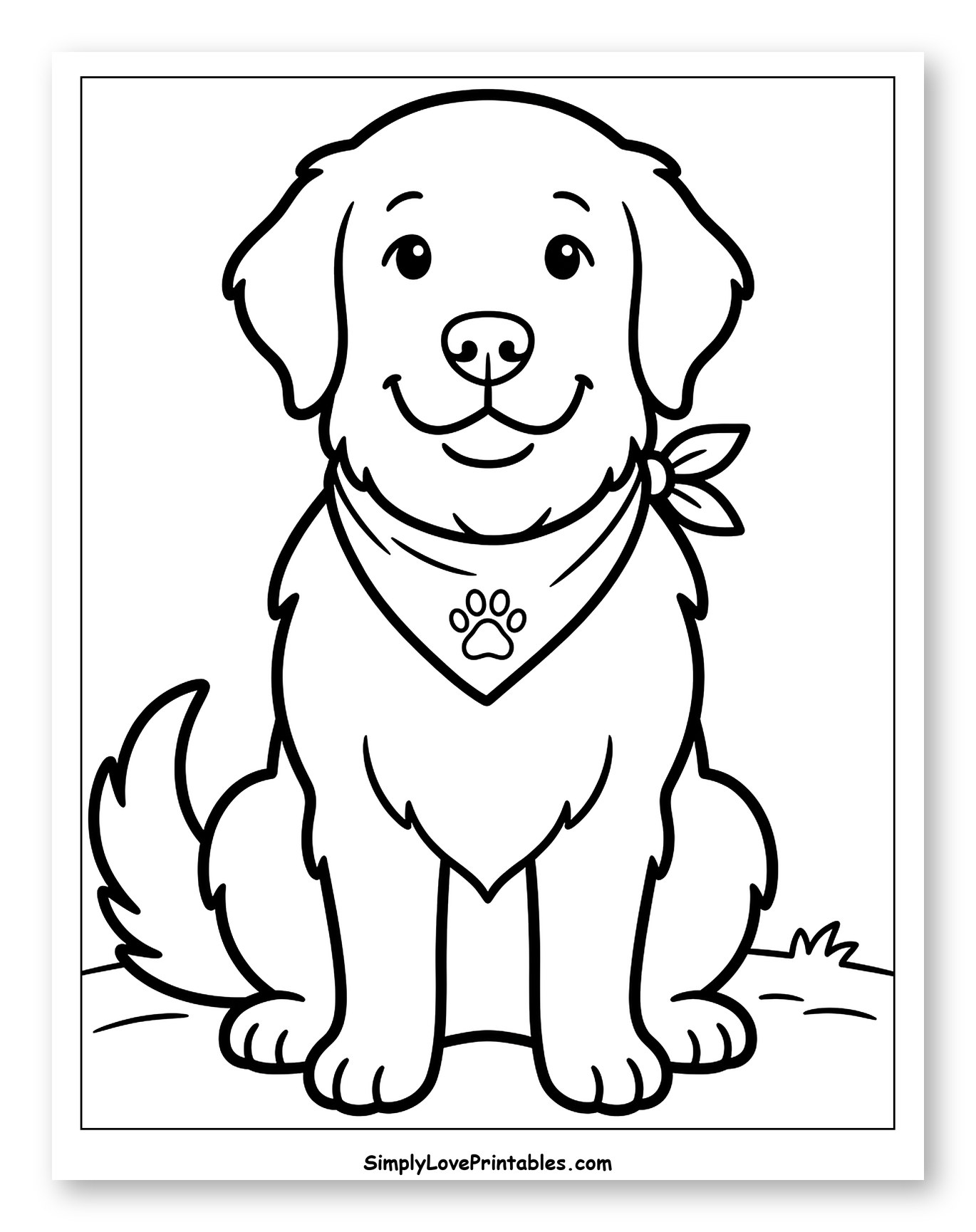 Friendly Golden Retriever Puppy Wearing a Bandana Coloring Sheet for Toddlers