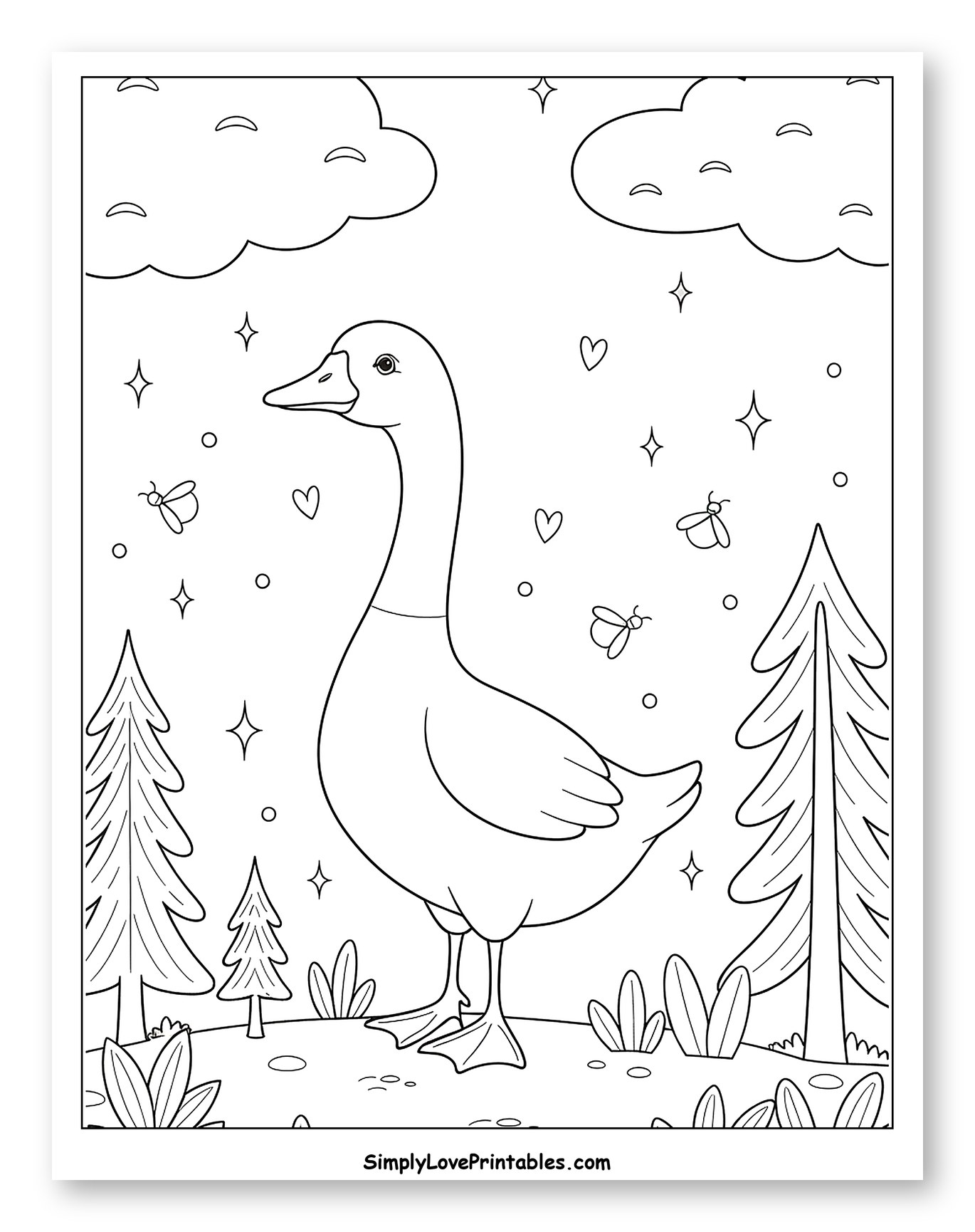 Friendly Goose Among Trees and Stars