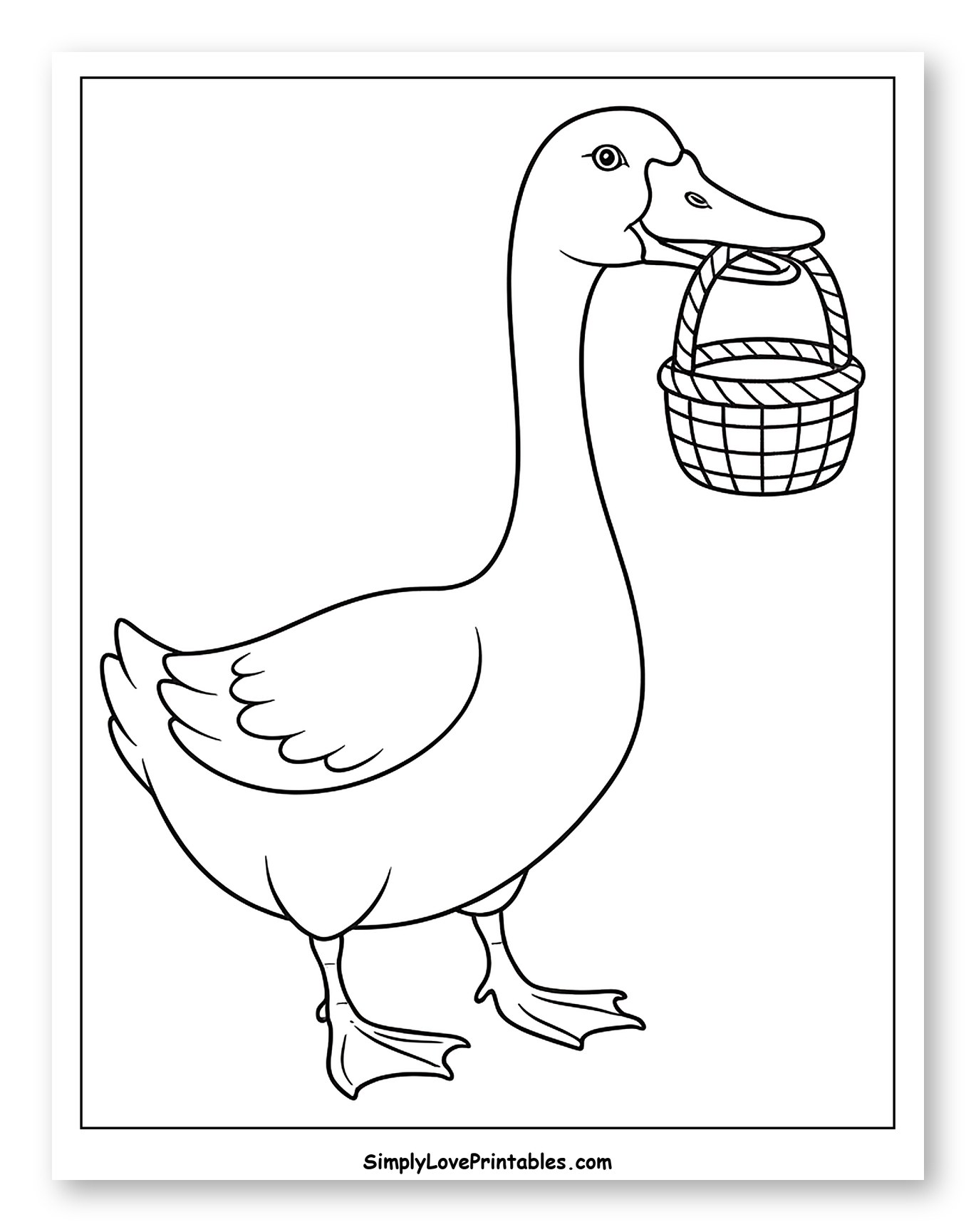 Friendly Goose Carrying a Woven Basket