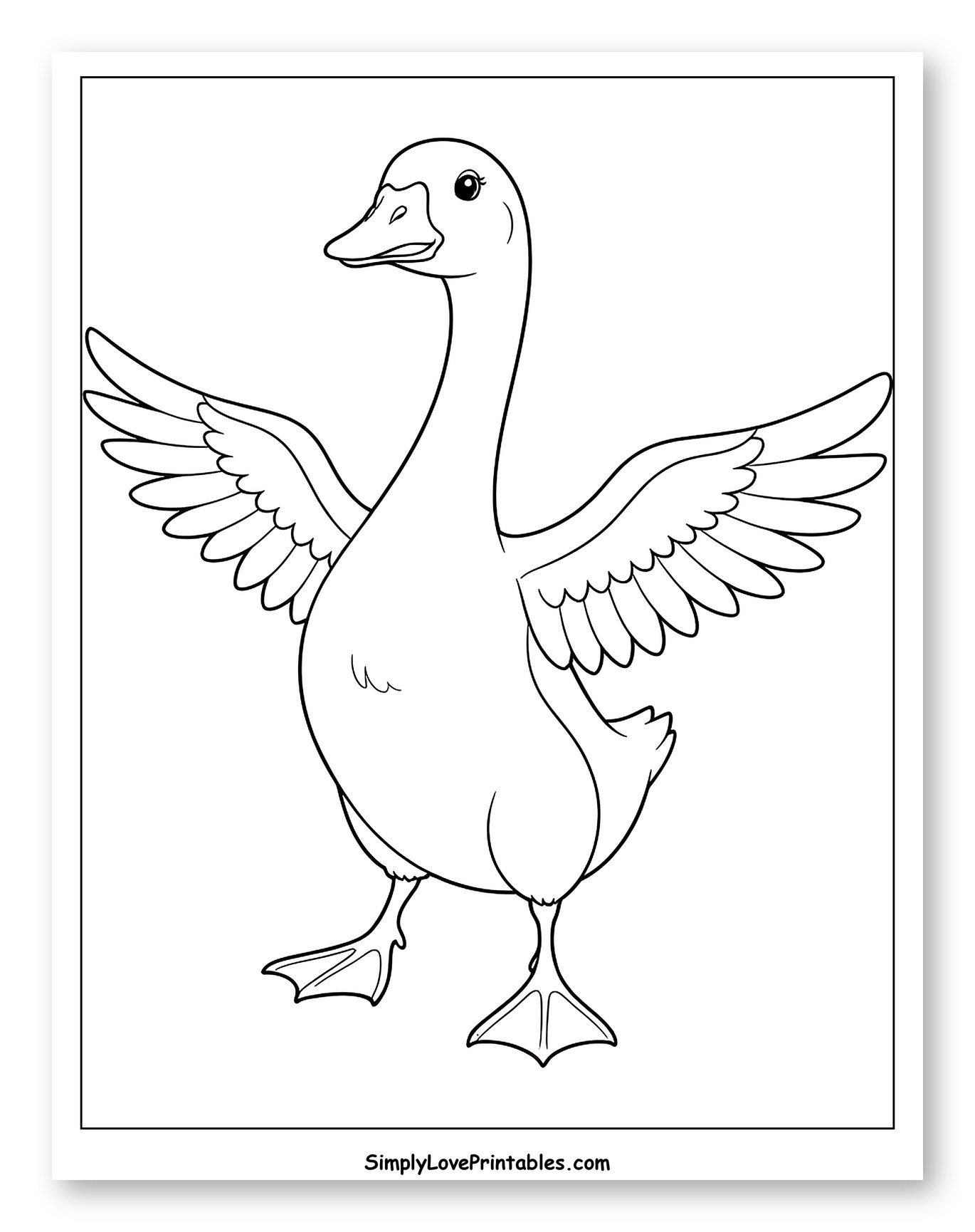 Friendly Goose with Wings Outstretched to Color for Toddlers