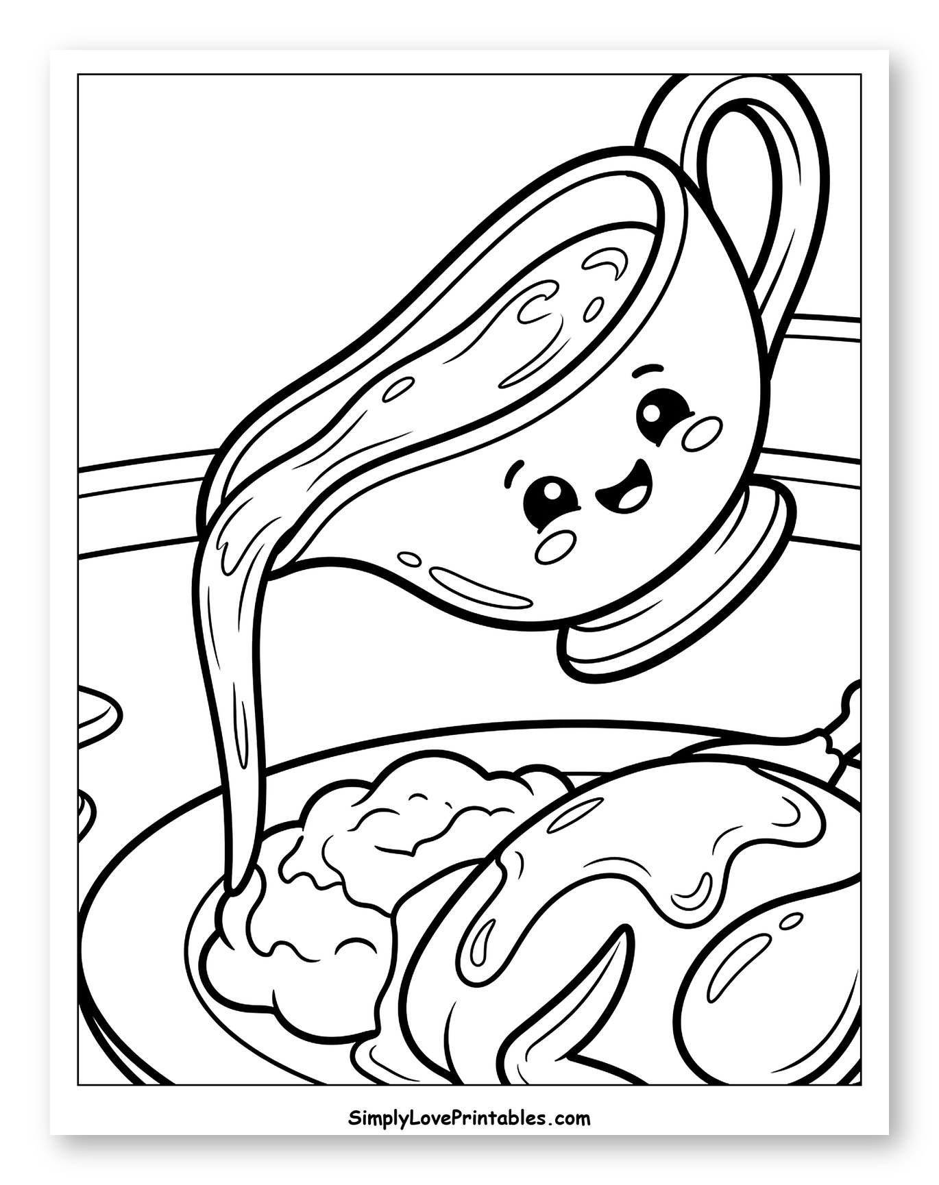 Friendly Gravy Boat Pouring Over Thanksgiving Dinner Coloring Page for Kids