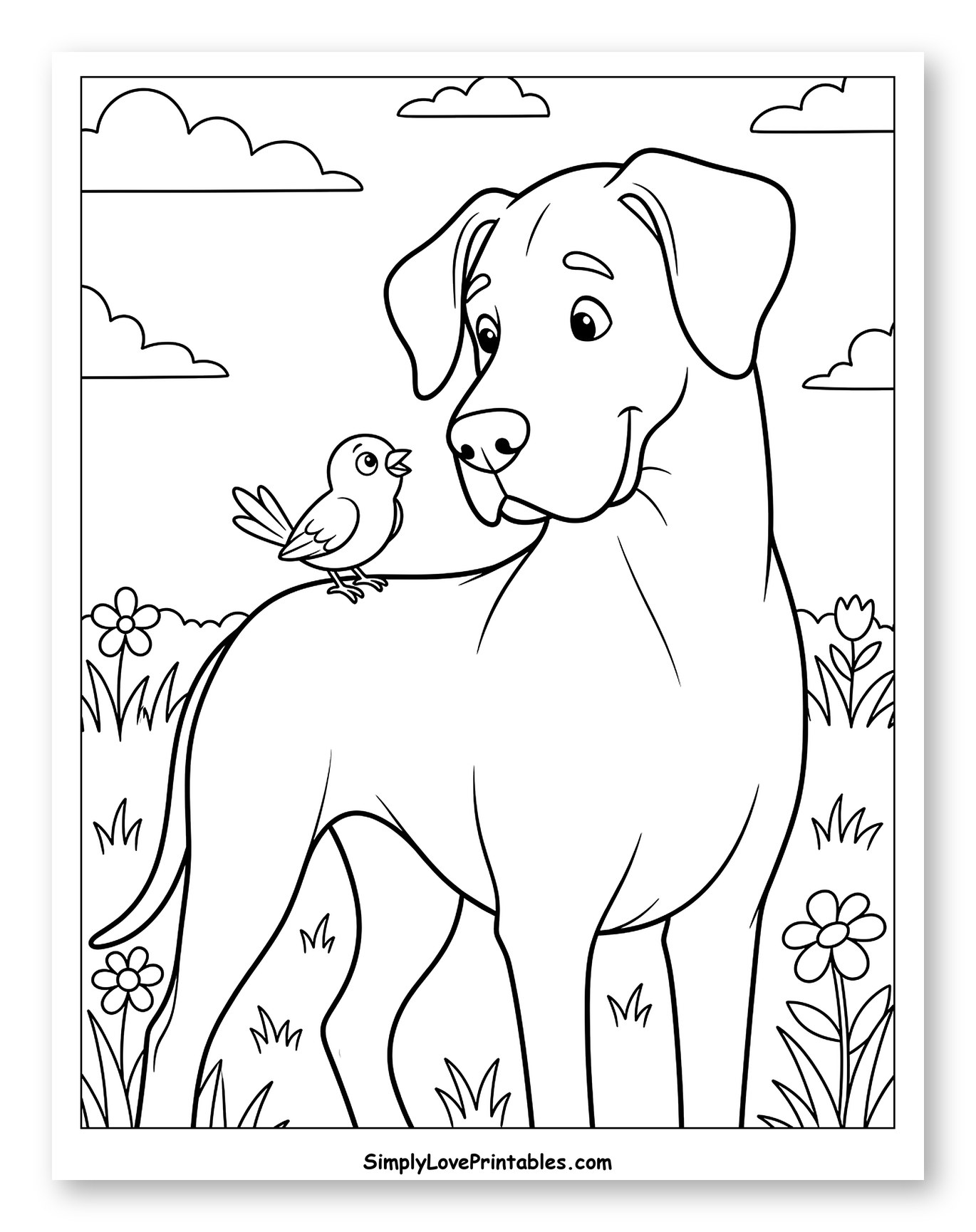 Friendly Great Dane with a Little Bird