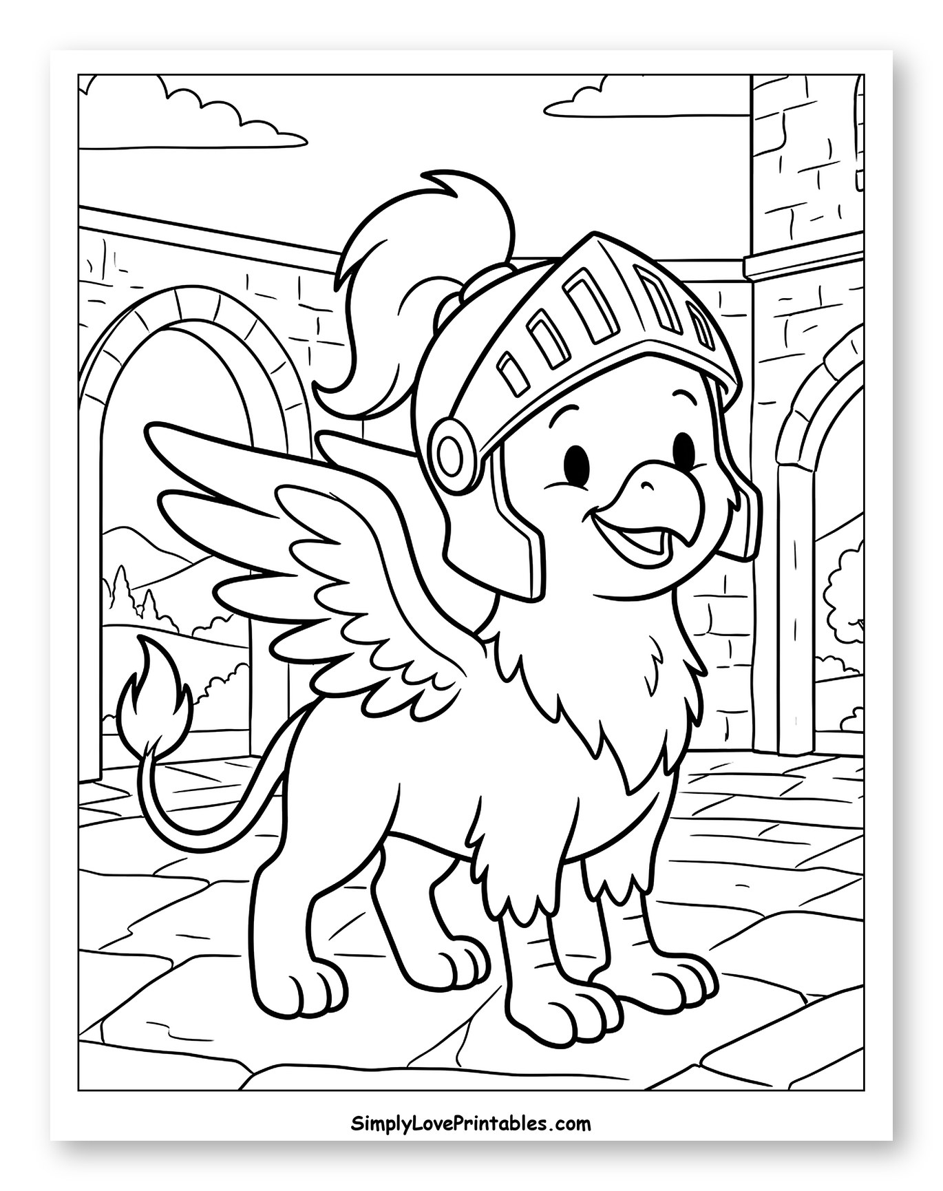 Friendly Griffin Wearing Knight's Helmet